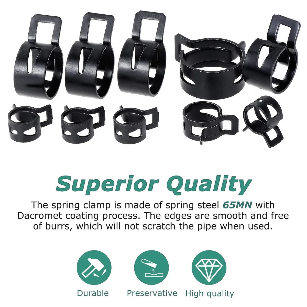 300 Pièces Colliers de Serrage à Ressort, Clips à Ressort Tuyau Serre-Joints à Tuyaux, 10 Tailles 5-18mm Colliers de Clip à Ressort, Colliers de Conduite de Carburant Tuyau avec une Pinces