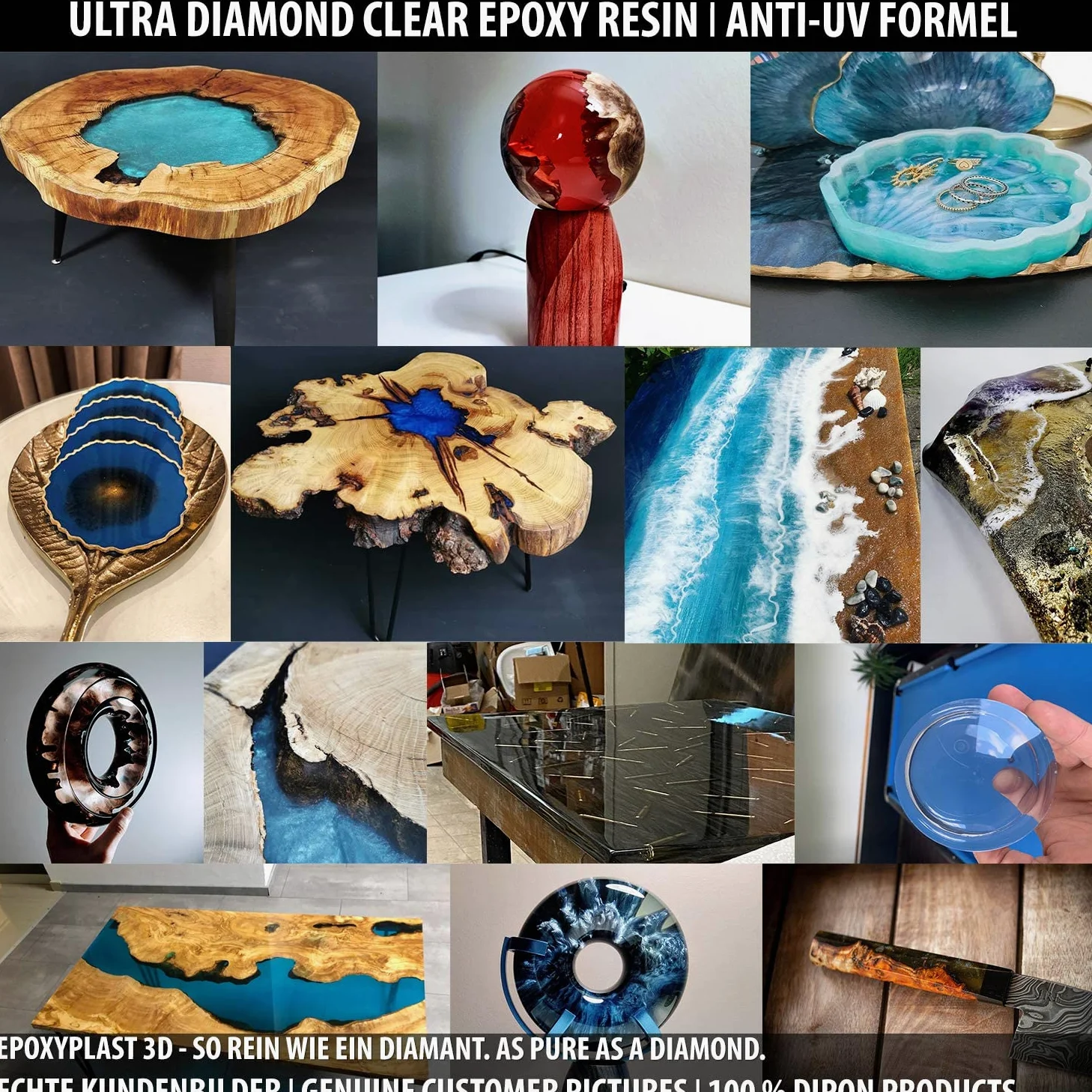 1,5 KG Résine époxy EpoxyPlast 3D B20 Jewel Cast I Ultra Diamond Clear I Excellente protection anti-UV I Résine de coulée pour bijoux I Sans BPA I Produit de qualité supérieure I Bois I Verre