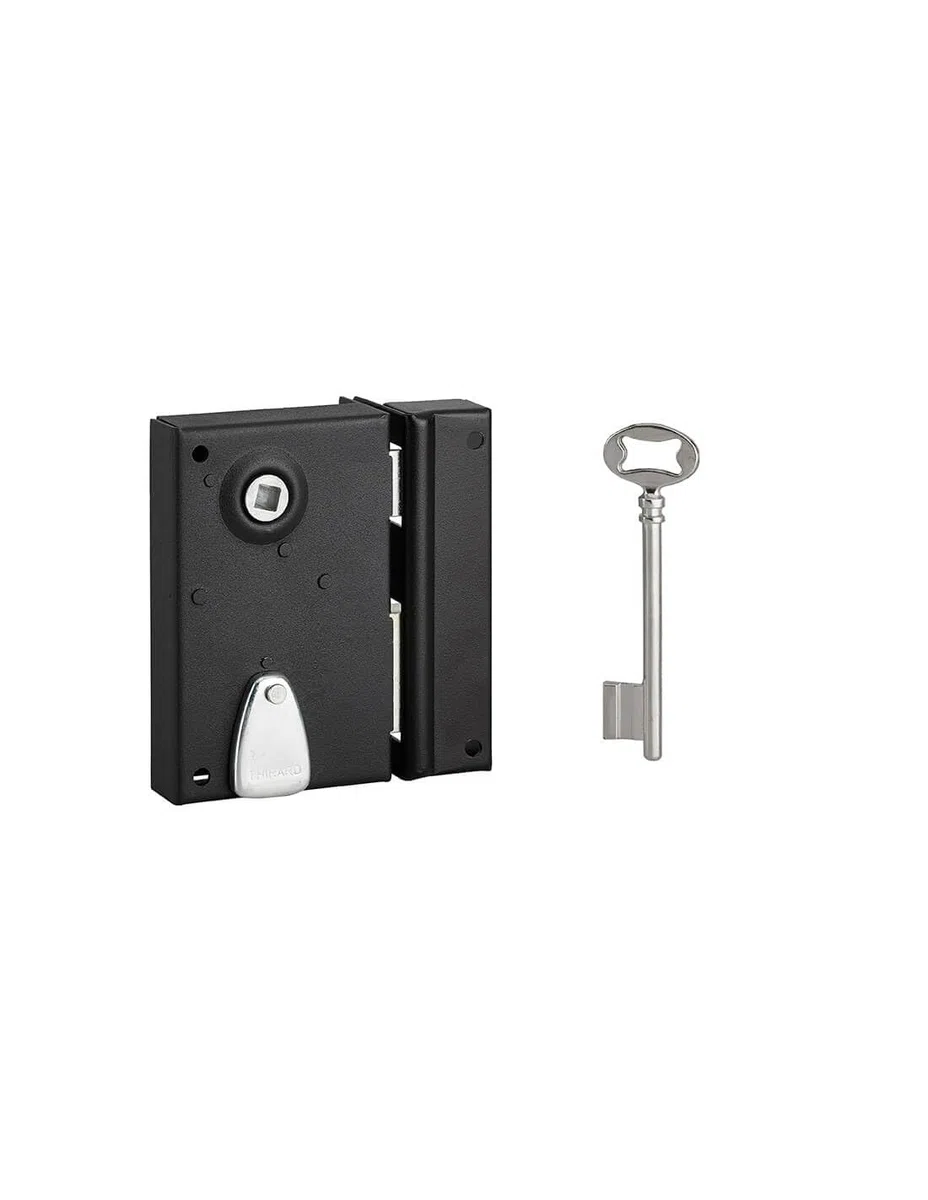 THIRARD - Serrure Verticale en Applique à Clé à Fouillot pour Porte Intérieure Droite - Carré 7 mm - Axe 40 mm - 110 x 70 mm - Noir - 1 Clé - Mécanisme à 1 Tour