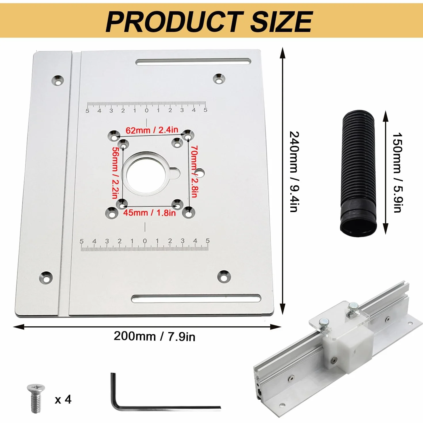 Table Défonceuse Plaque Aluminium Set, Table Fraisage Insert Avec Support de Torsion Coudé, Défonceuse Plaque, Defonceuse A Bois Accessoire pour Fraisage Rainurage Finition