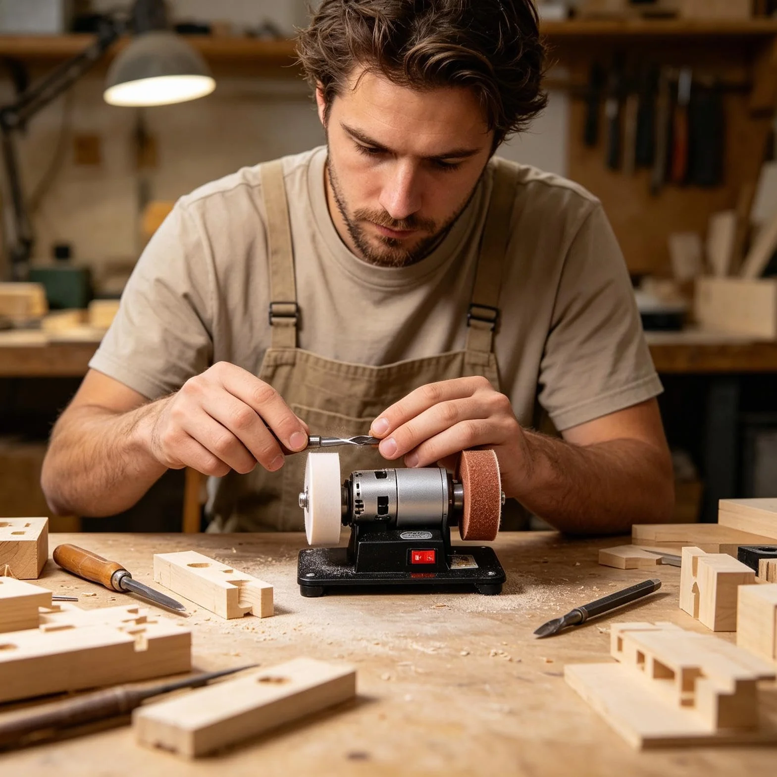Ponceuse de table - Mini meuleuse silencieuse de 70 mm - Polisseuse à bijoux - Pour le traitement du métal, du bois, des travaux manuels, du polissage et du ponçage de bijoux, atelier de bricolage