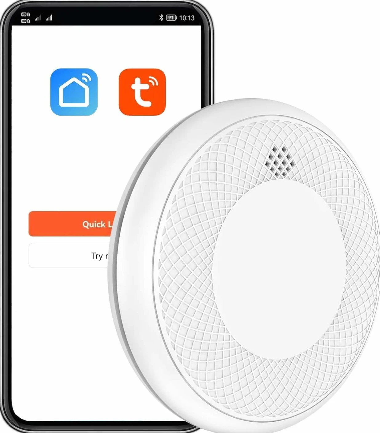 Détecteur de fumée Wi-FI Intelligent, Batterie de 10 Ans avec Notification d'App, Fonction silencieuse et Auto-Test, Conforme à la Norme en 14604 (Compatible avec l'App Tuya/Smart Life)-1 pièces
