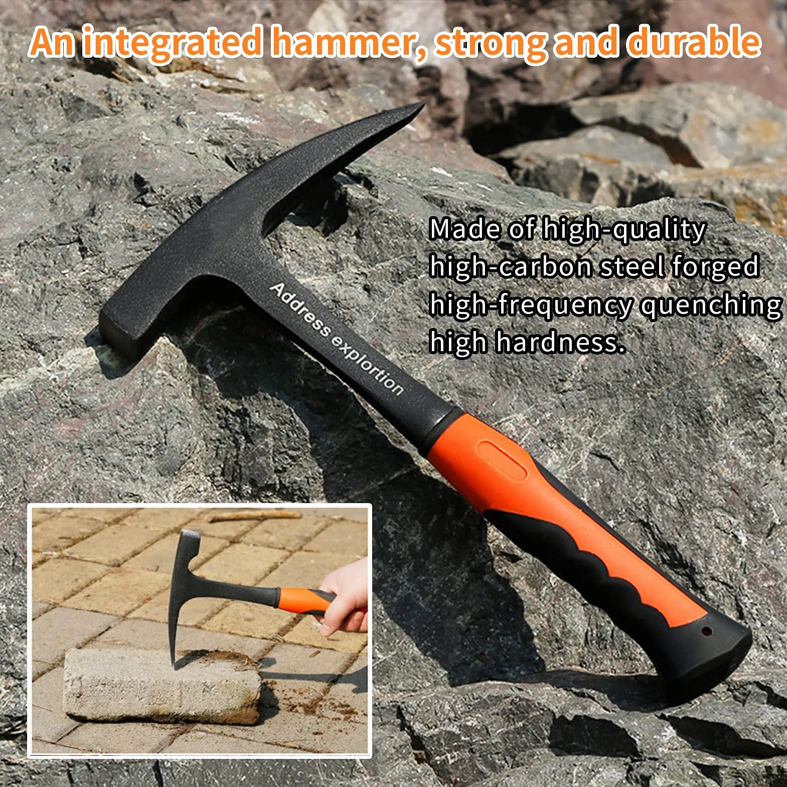 Marteau géologique - 11.4 '' Marteau à brique Manche tubulaire pour Exploration Géologique Marteau en Acier Solide Géologie Outils Fournitures Mine Outil d'exploration