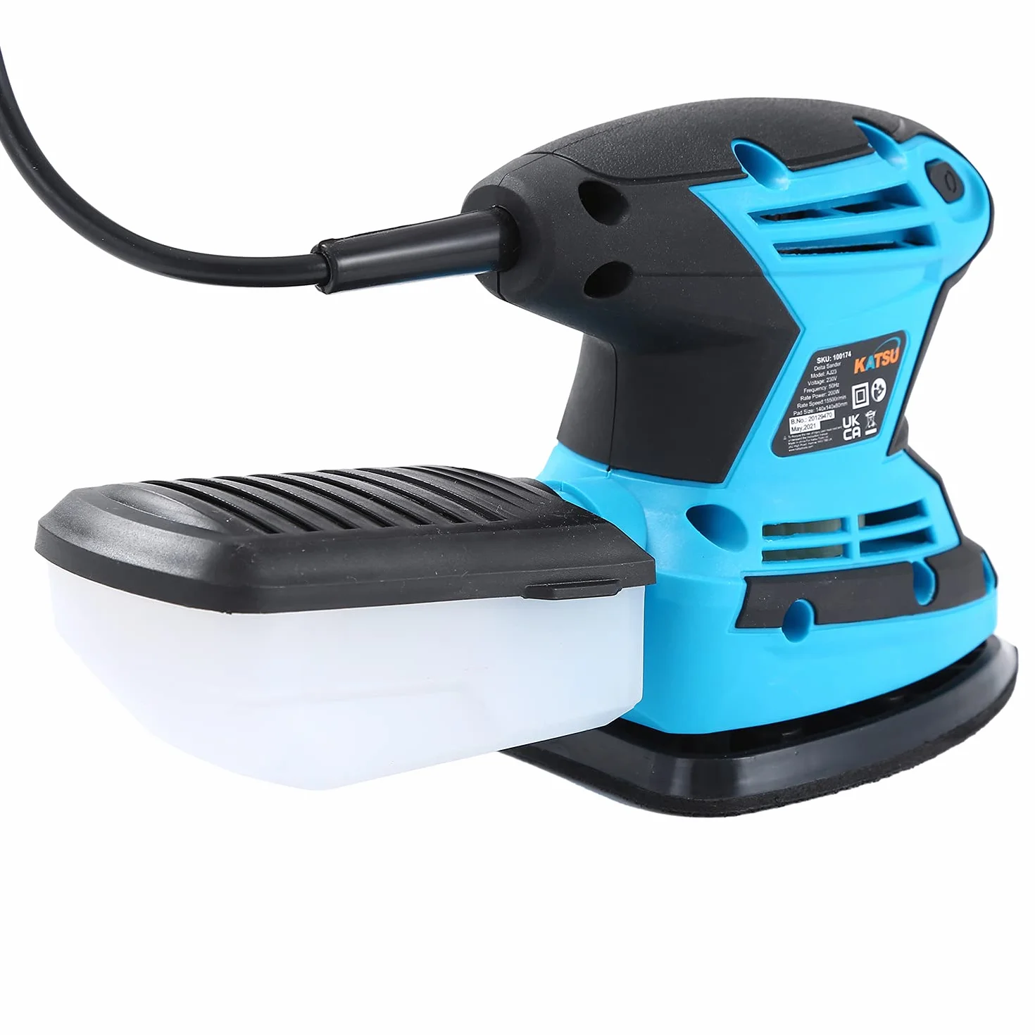 Ponceuse Vibrante 200W KATSU 15500RPM Ponceuse de Détail électrique avec Système de Dépoussiérage et 20 Pièces Papiers Abrasif, pour Le Ponçage, Le Polissage 100174