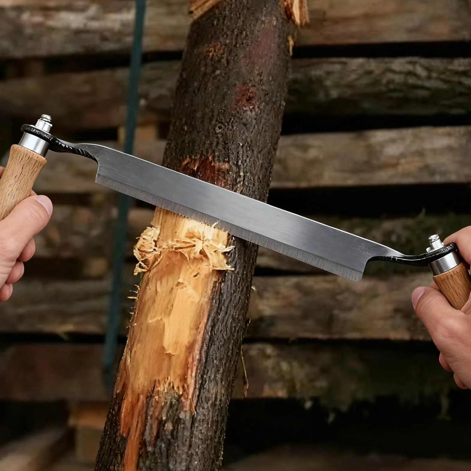 GBKDQQ Couteau de traction pour bois : couteau de traction multifonction de 20,32 cm avec poignées en bois, couteau à tirer, lame à éplucher pour le traitement du tronc d'arbre, couteau à éplucher