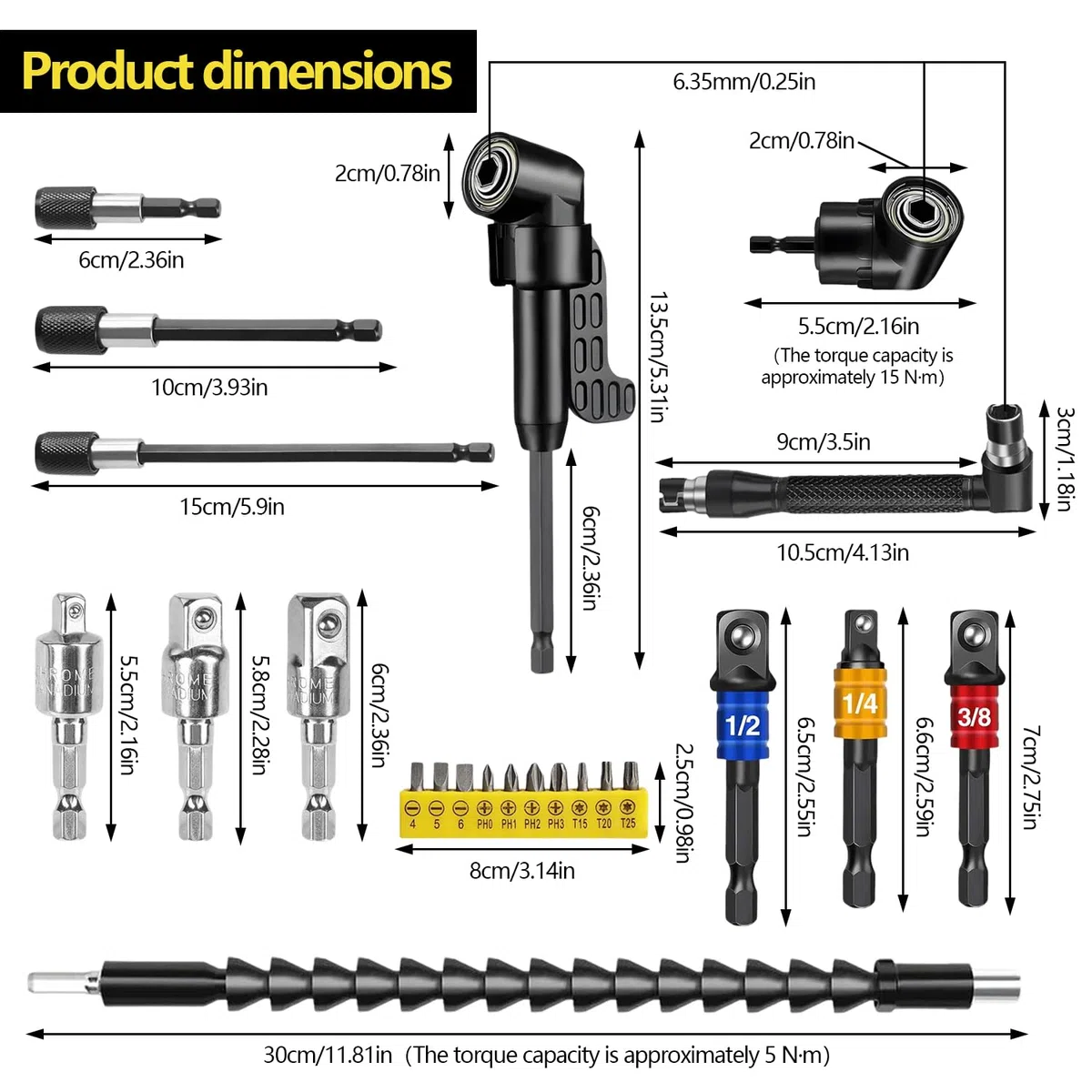 23 Pièces Kit de Renvoi d'Angle Visseuse avec Embout Visseuse et Renvoi d'Angle Clé Prolongateur et Autres Accessoires Idéal pour Réparation Bricolage et Rénovation Maison
