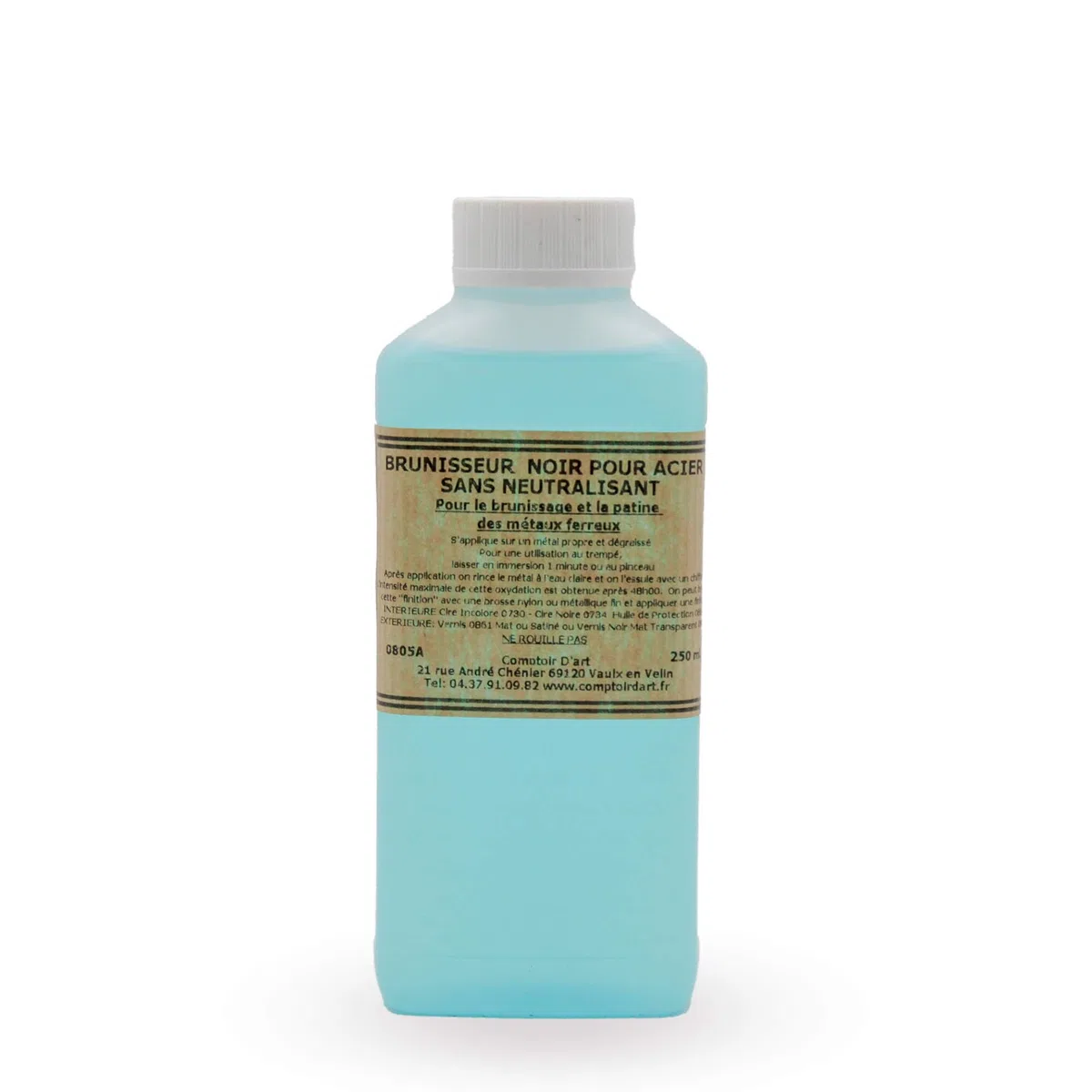 Comptoir D'Art - Brunisseur Noir (0805A) Pour Acier Sans Neutralisant - Peinture Noire - Produit D'Entretien - Traitement De L'Acier - Produit Professionnel Pour Acier - Restauration De MéTal (250mL)