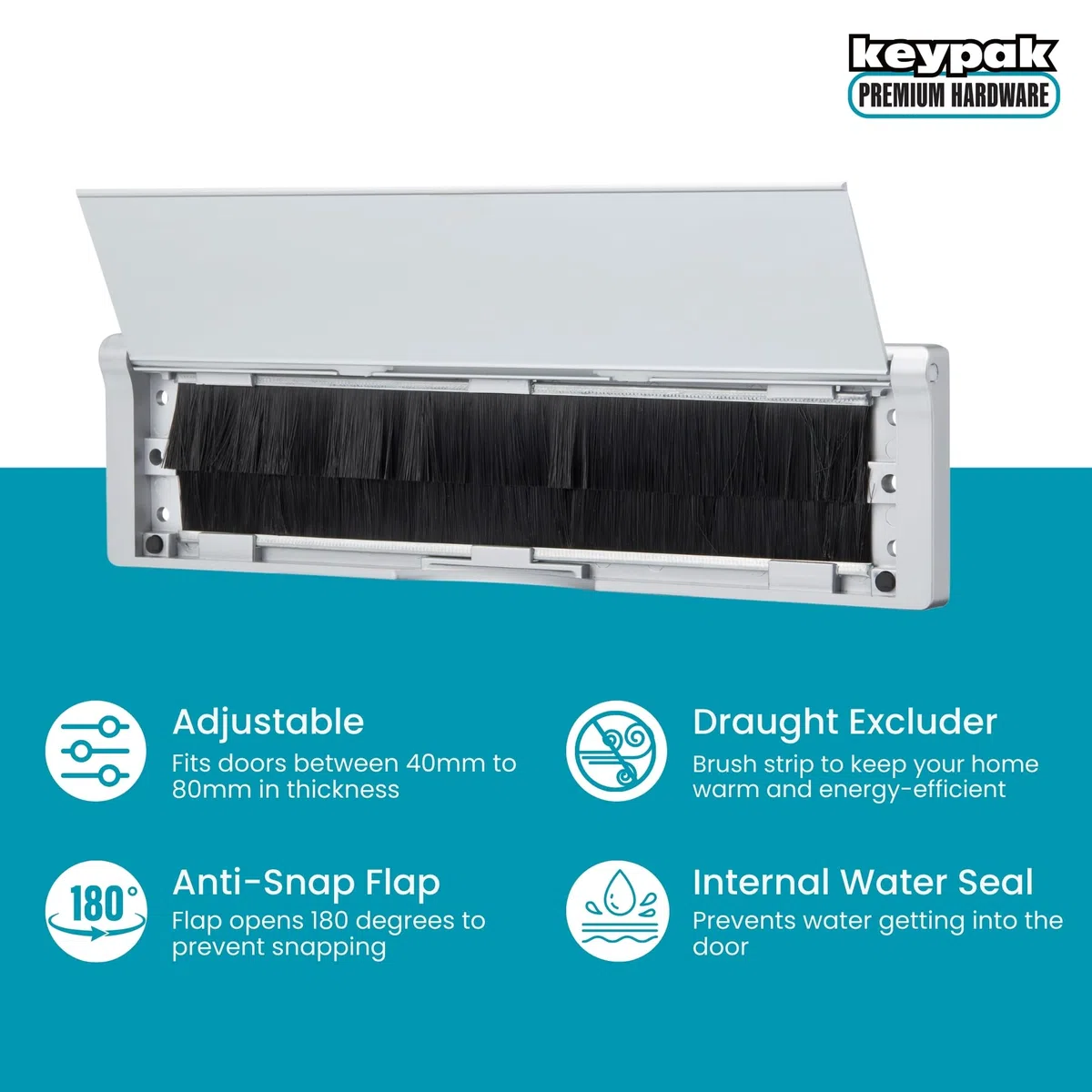 Keypak Boîte aux lettres réglable pour portes en bois composite UPVC (argent/aluminium anodisé satiné, 40 à 80 mm)