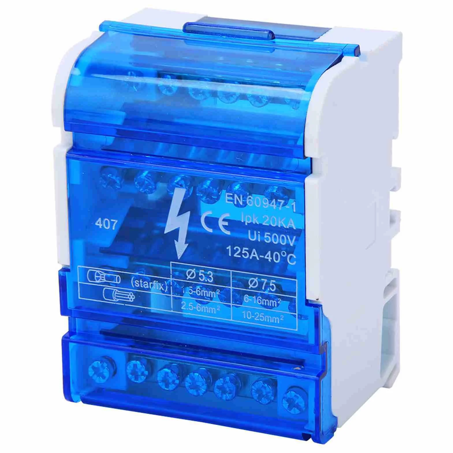 Boîte de Distribution de Rail Din 125A/500V, 407 Boîte, 4 IN 24 OUT, Répartiteur Étagé Tétrapolaire, Boîte de Jonction à 4 Niveaux pour Génie Électrique