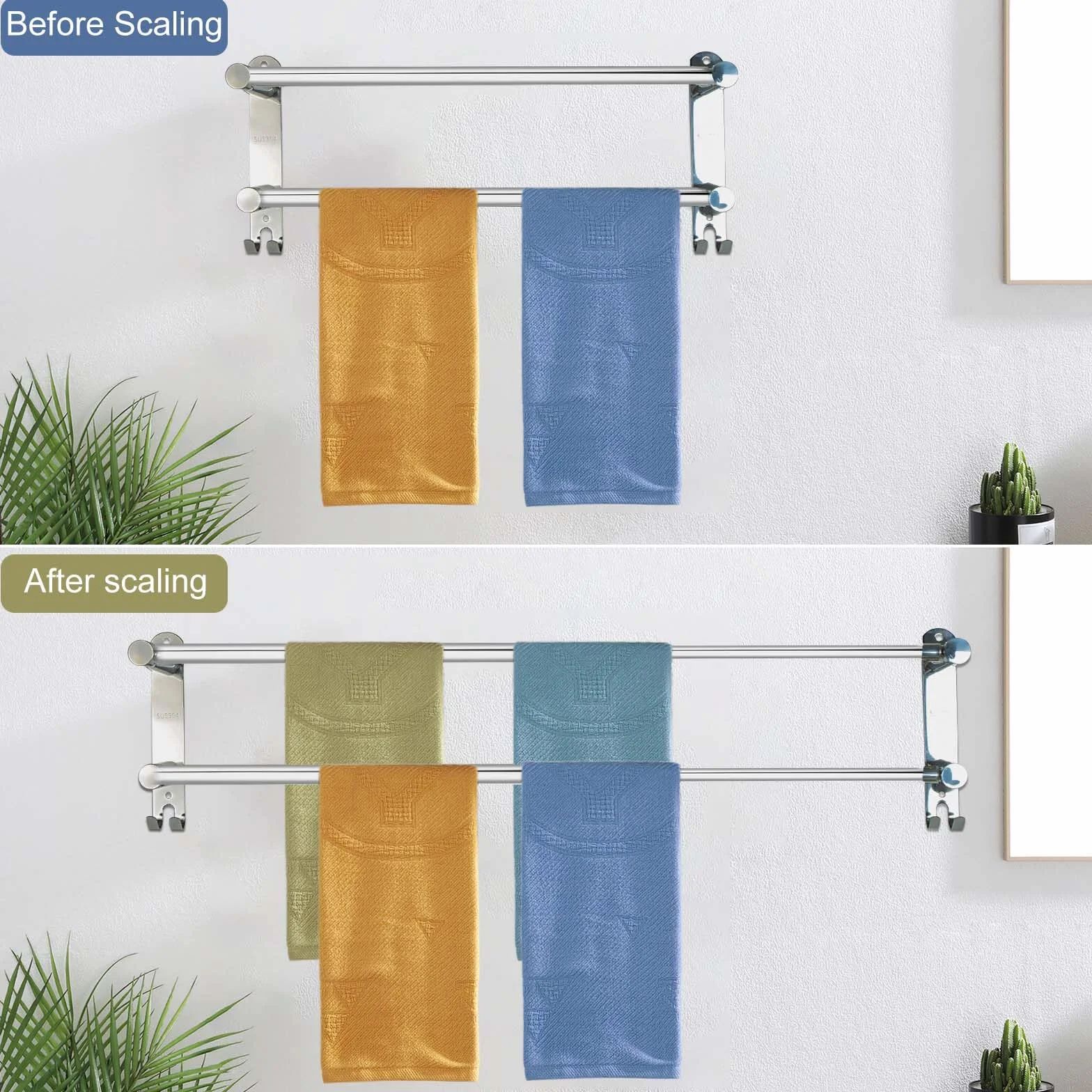 Porte Serviette Murale 2 Barres Porte-Serviettes Telescopique 43-75cm Porte Serviette en Acier Inoxydable Support Serviette Salle de Bain avec Crochets - 2 Méthodes d'Installation - Argent