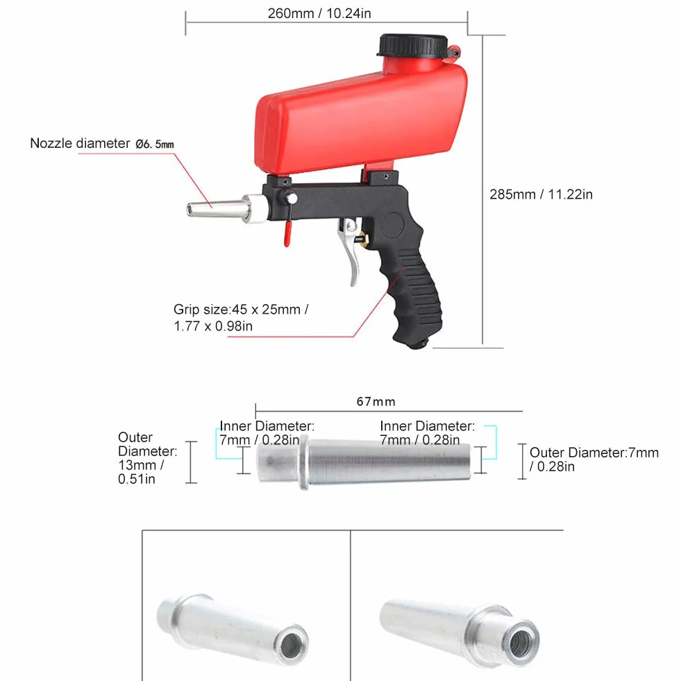 Generic Machine de Sablage Industrielle Portative Réglable, Sableuse Pneumatique Rouge Portable pour la Coupe des Détails Métalliques, L'entretien Automobile, L'équipement Mécanique pour les Projets