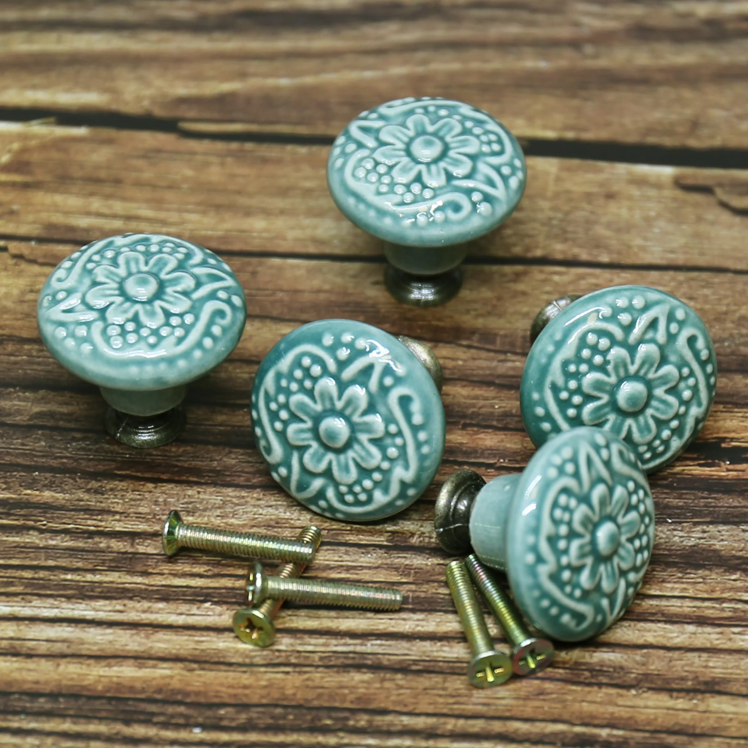 Lot de 12 boutons d'armoire vintage avec poignées rondes en céramique de 34 mm, poignées pour meubles vintage ronds pour maison, adaptées aux commodes, armoires, poignées de porte (vert)