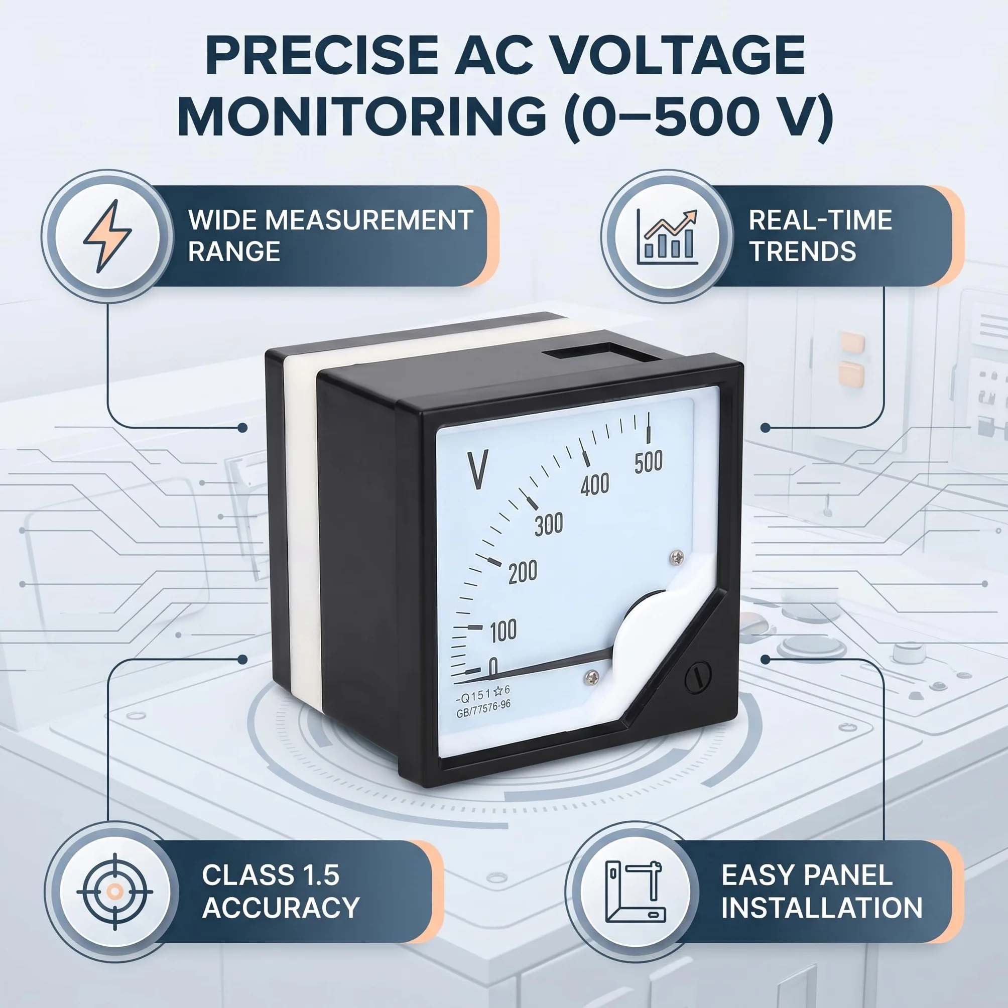 AC 0-500V Voltmètre à panneau, Appareils de mesure Voltmètres carré Voltmètre analogique Compteur à aiguille pour les dispositifs de commande électroniques