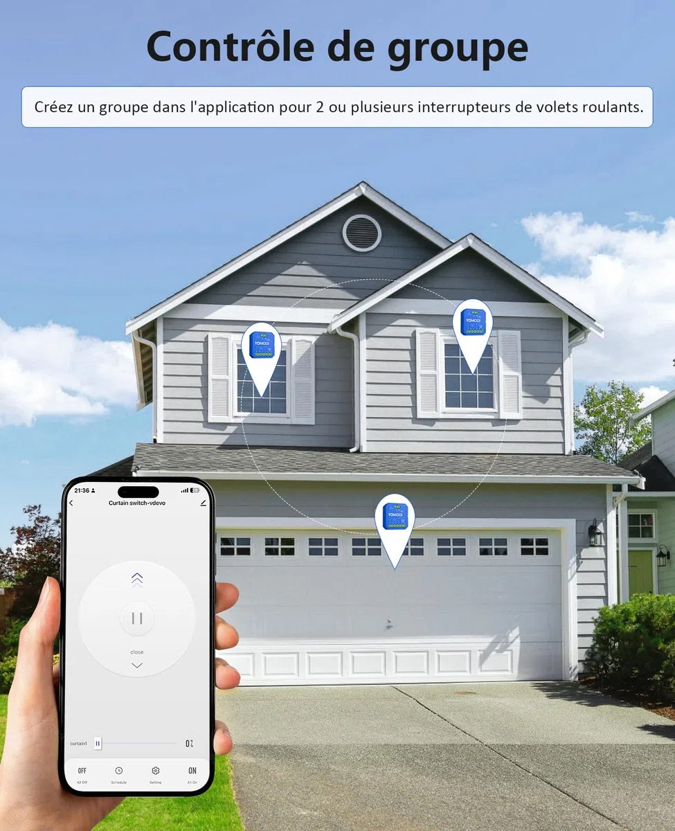 YOMOGI Module Volet Roulant Connecté avec Télécommande RF, Module WiFi pour Rideau Stores Compatible avec Alexa Google Home pour Contrôle en Pourcentage, Télécommande Appairée (1)