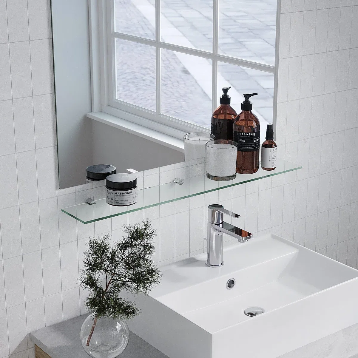 Étagère murale en verre de salle de bain - 70 cm - En verre transparent de sécurité ESG de 6 mm