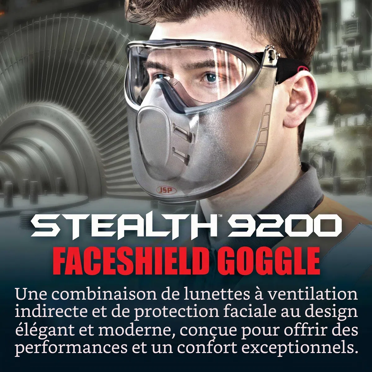 JSP STEALTH 9200 Lunettes de Sécurité avec Écran Facial - Anti-Buée Classe N - Protection Oculaire - Écran Mobile - Bandeau Réglable pour Bricolage, Découpe, Industrie et Laboratoire - EN 166 & EN 170