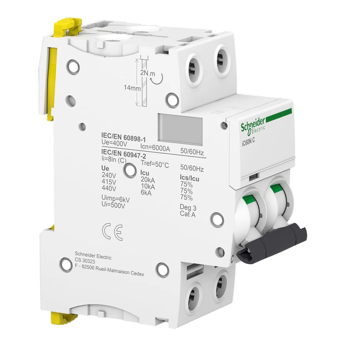 Schneider Electric - Acti9, iC60N disjoncteur 2P 16A courbe C - A9F77216