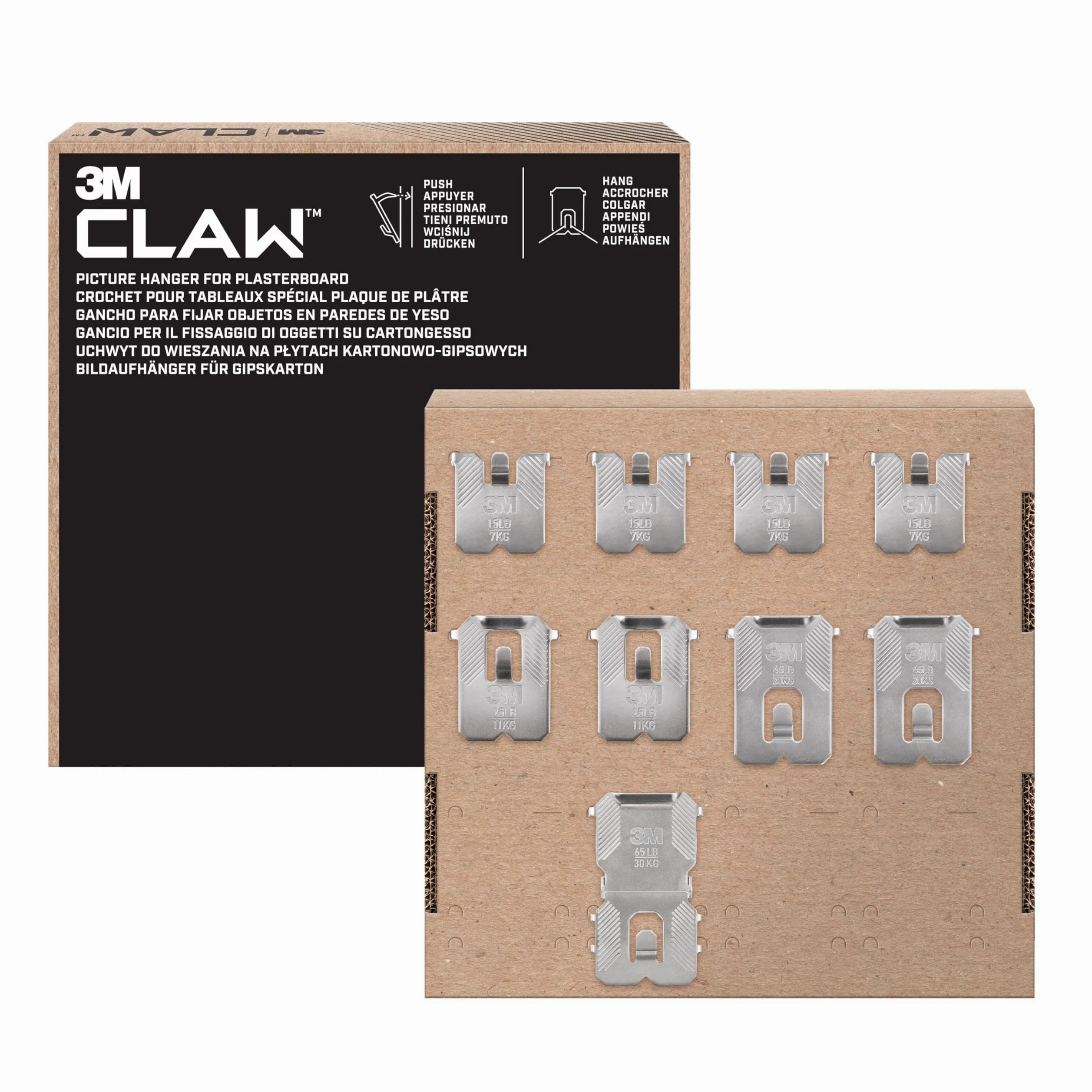 3M CLAW Crochets Pour Accrocher des Tableaux Sur des Murs en Plâtre, Lot de 9 - Fixation d'objets Lourds sans Outil (Tableaux, Miroirs, Déco Intérieure) - Supporte jusqu'à 7 kg, 11 kg, 20 kg, 30 kg