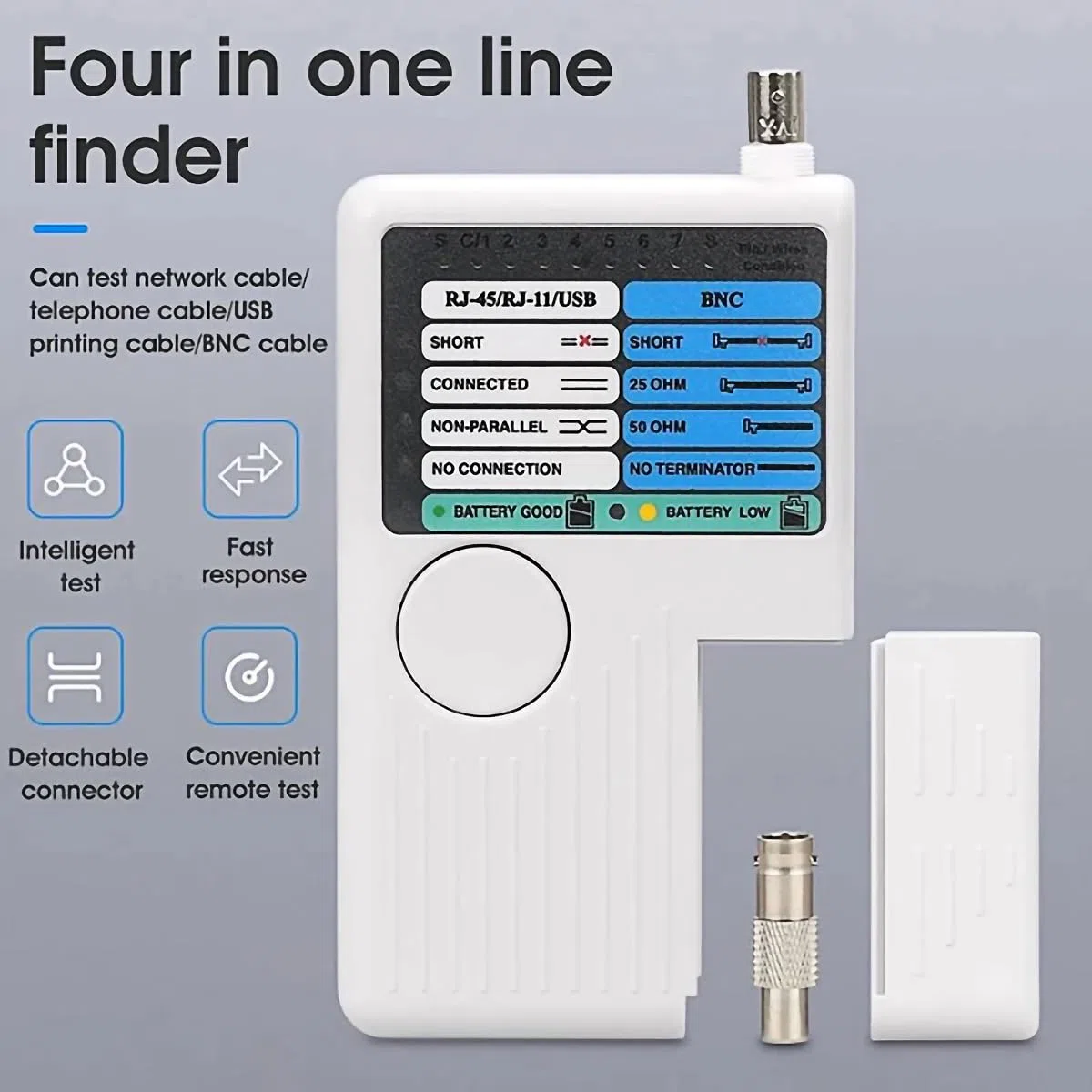 Testeur de câble réseau multifonction 4 en 1, testeur de fil Cat5 Cat6 de câble LAN RJ45/RJ11/USB/BNC, Testeur de câble réseau - BNC, RJ45, RJ11