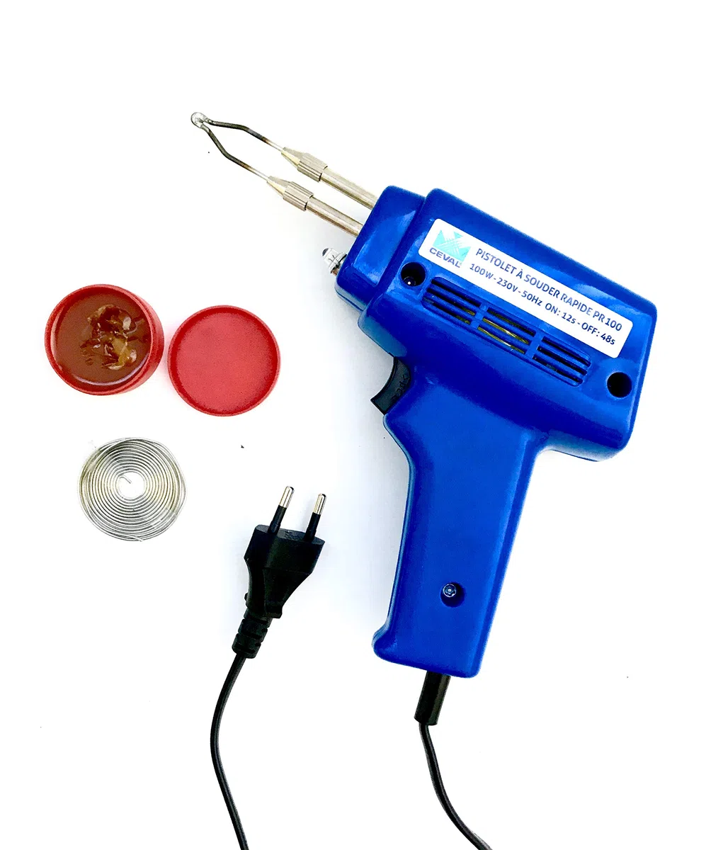 France Kit Pistolet à souder 100W – Avec étain et graisse à décaper – Idéal pour travaux électroniques et automobiles
