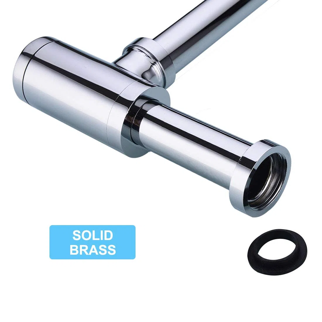 Laiton Siphon de Lavabo, Keymark Universel Siphon Design 1 1/4 x 32mm, Piège à Déchets avec Extra Long Tube d'extension 200mm, Anti Odeur Anti-fuite, Chromé