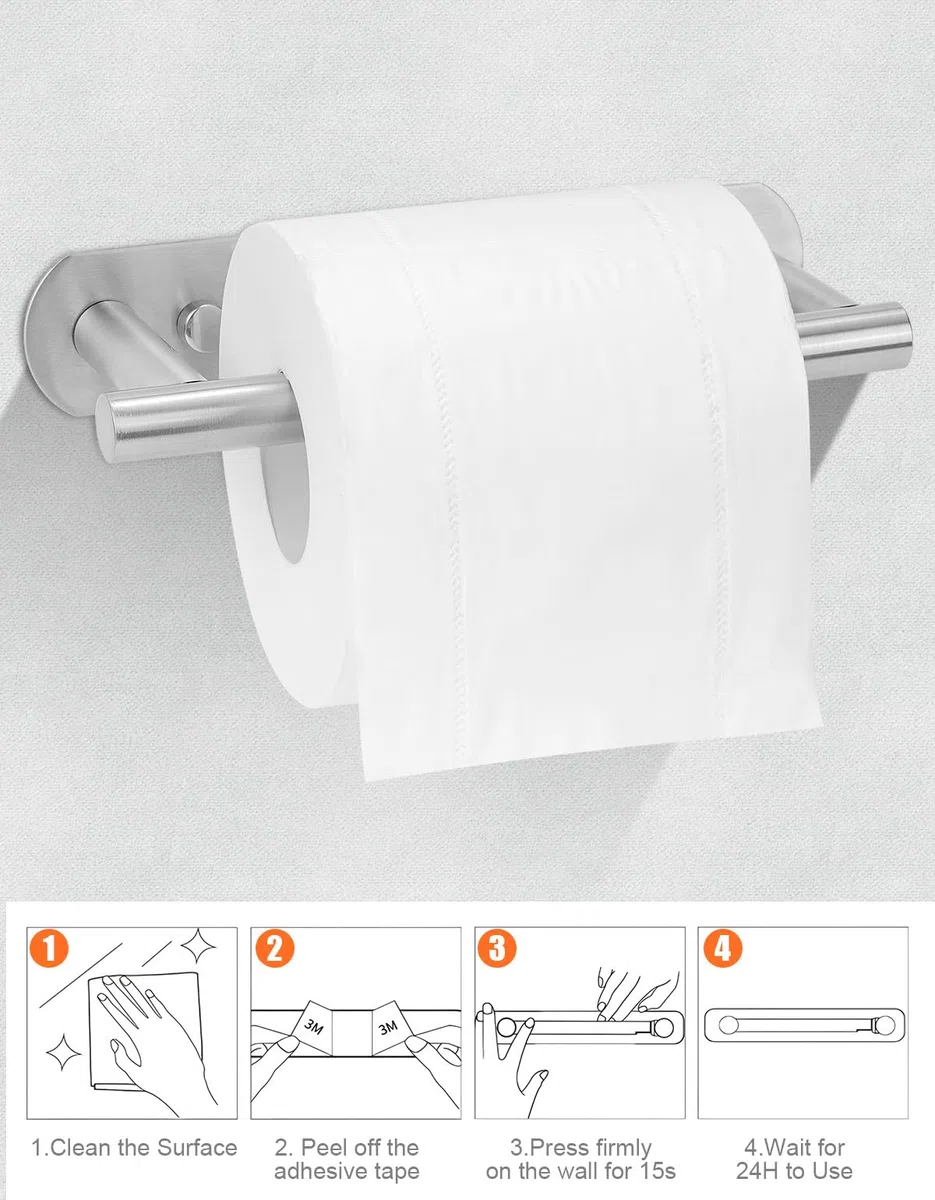 YUET Porte Papier Toilette, Support Papier Toilette Adhésif ou Mural, Double Support Pivotant, Porte-Papier hygiénique sans Perçage Acier Inoxydable pour Salle de Bain, Cuisine (Argenté)