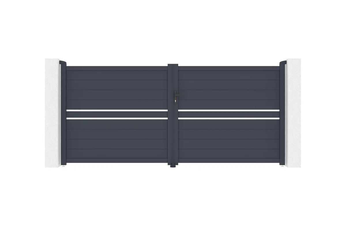 Casanoov Portail Battant CIMONE 3,5x1,60m Aluminium Gris Anthracite – Portail Double Battant Semi-Ajouré – Robuste Inoxydable Résistant Intempéries – Montage Facile Clôture Jardin Sécurisée 350x158cm