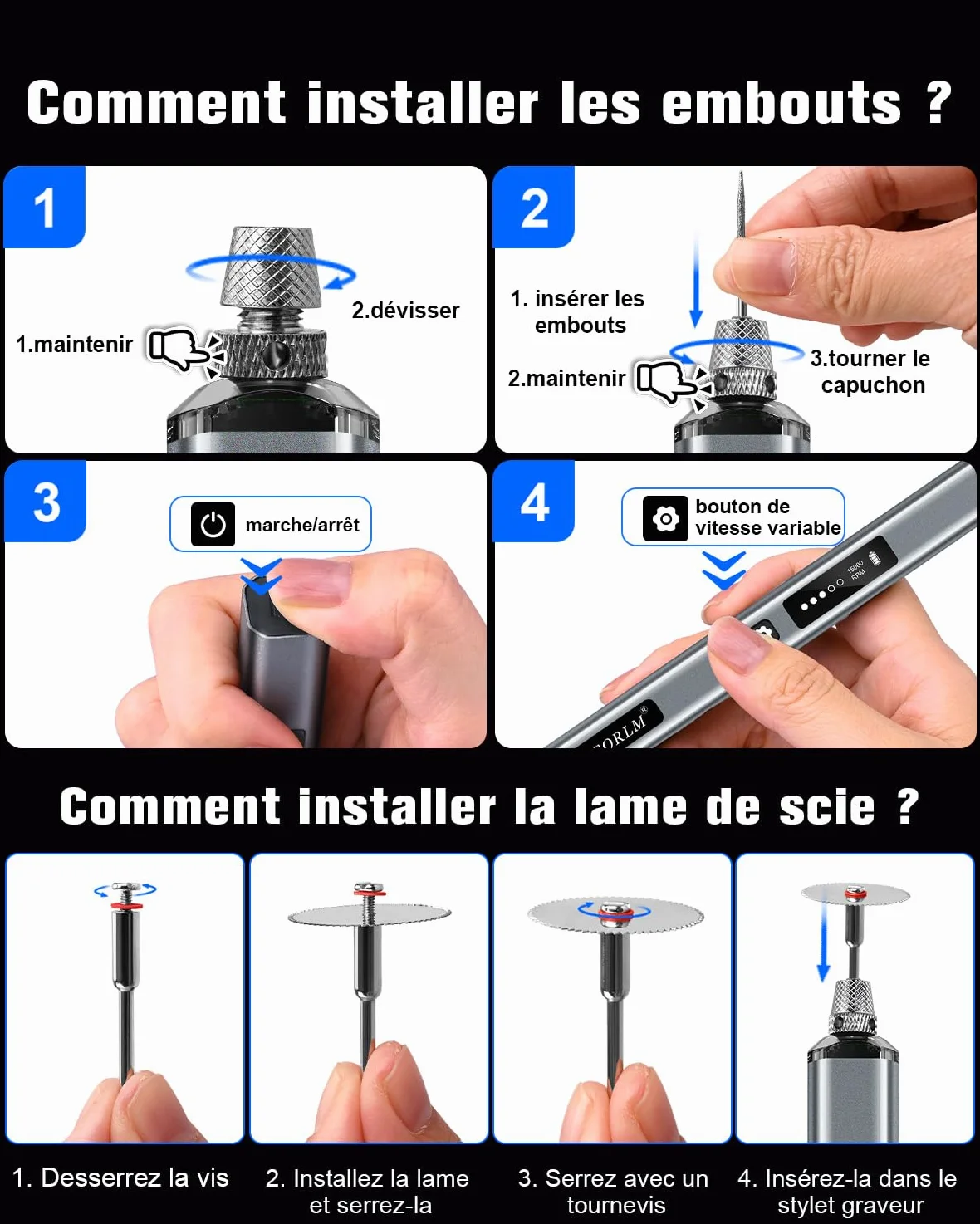 Stylo de gravure électrique – Gravez plus de 50 surfaces – Écran LCD, lumière LED, 5 vitesses, 30+ accessoires, charge USB-C – Graveur bijouterie, idéal bijoutiers, modélistes et créatifs