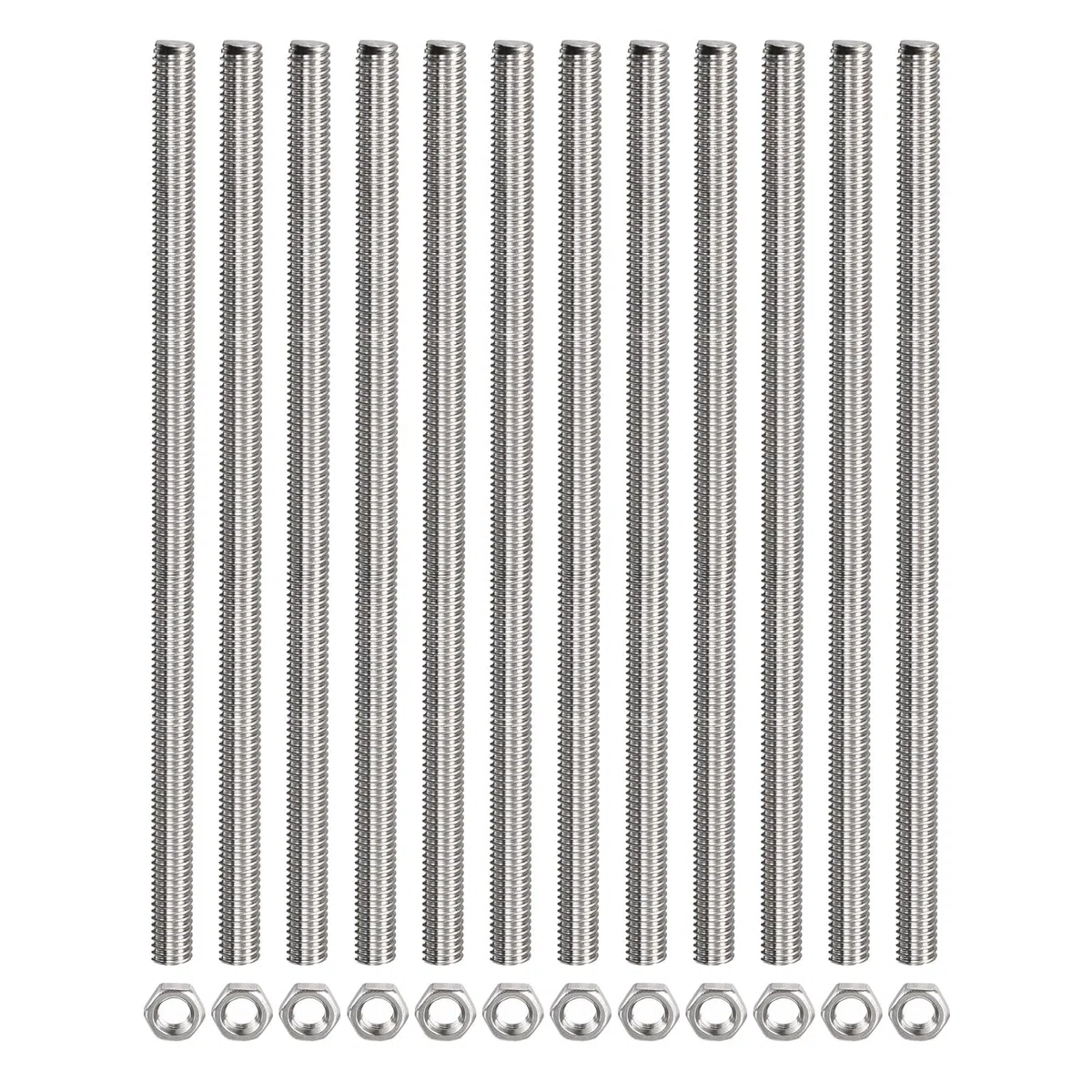 QUARKZMAN 12 Pcs M5 x 250mm Entièrement Fileté Tige avec 12 Pcs Hex Écrous, 0,8 mm Filetage Pas 304 Inox Acier Droite Main Fileté Tiges Barre Goujons