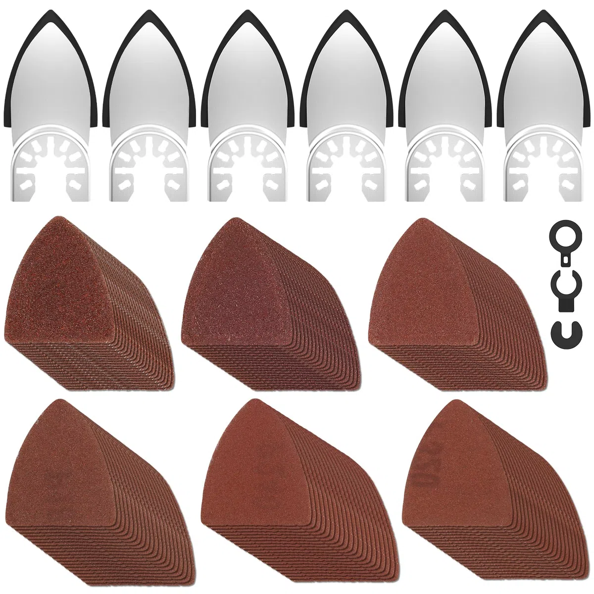 Lot de 129 patins de ponçage oscillants pour outils multifonctions - Patins de ponçage universels pour doigts - Grain 60-320 - Assortiment de papier abrasif multifonction avec 3 adaptateurs