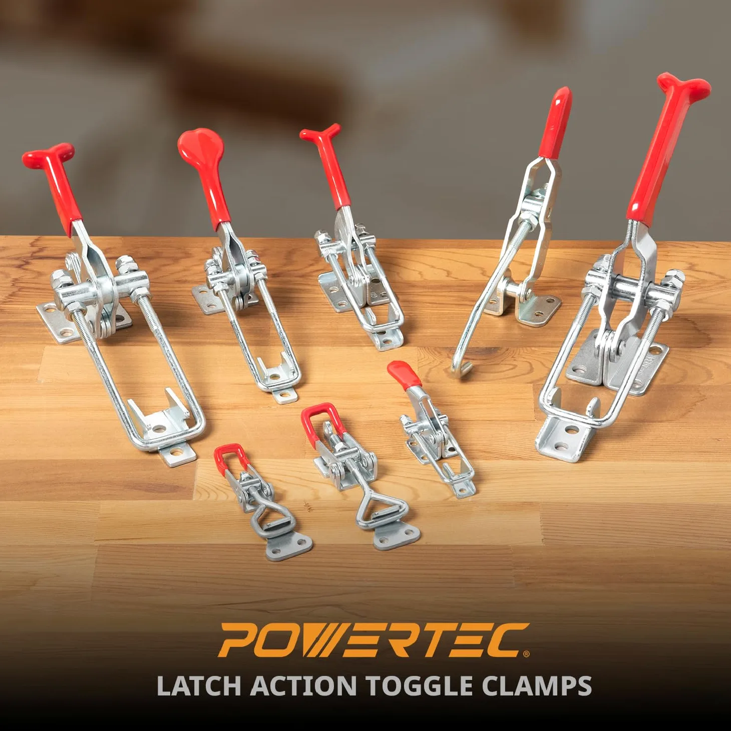 POWERTEC 1 pince à bascule, capacité de maintien de 898 kg, loquet à boulon en U vertical réglable à 90 degrés avec poignée antidérapante pour gabarits et fixations de travail du bois, fumoir,