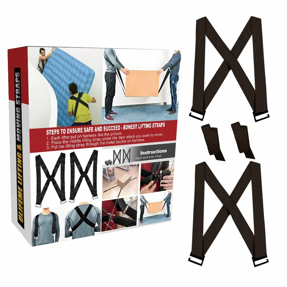 Sangle Demenagement, ULIFEME Sangles de Déménagement Jusqu'à 360kg, Sangle de Levage Aide au Déménagement pour Piano et Transporter Meuble Lourd, 2,8m Sangle Portage Noire(2 Harnais + 2 Sangles)
