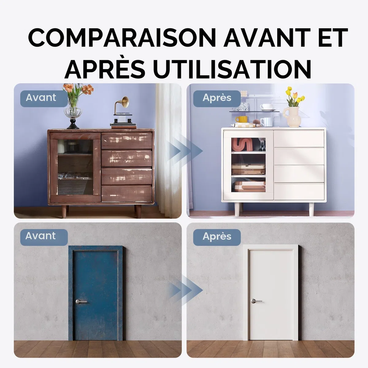 Peinture Meuble Bois | Idéal pour Rénovation de Meubles | Chalk Paint | Ardoise Craie | Peinture Mur Interieur | Mat et Lavable | 1kg Blanc avec des outils