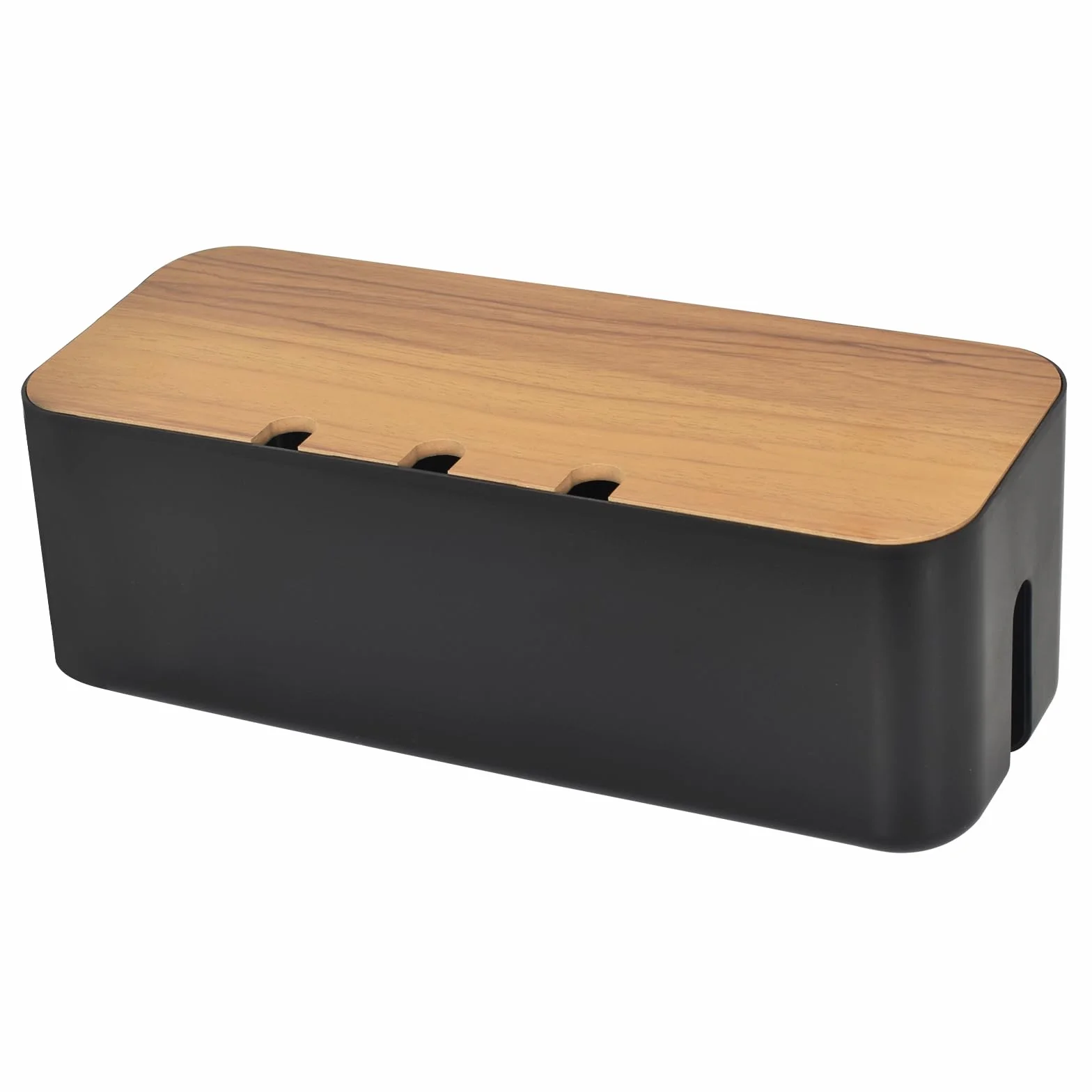 Grande boîte de rangement de câbles noire avec couvercle en bois pour cacher les câbles, multiprises pour téléviseurs, bureaux, maison, bureau