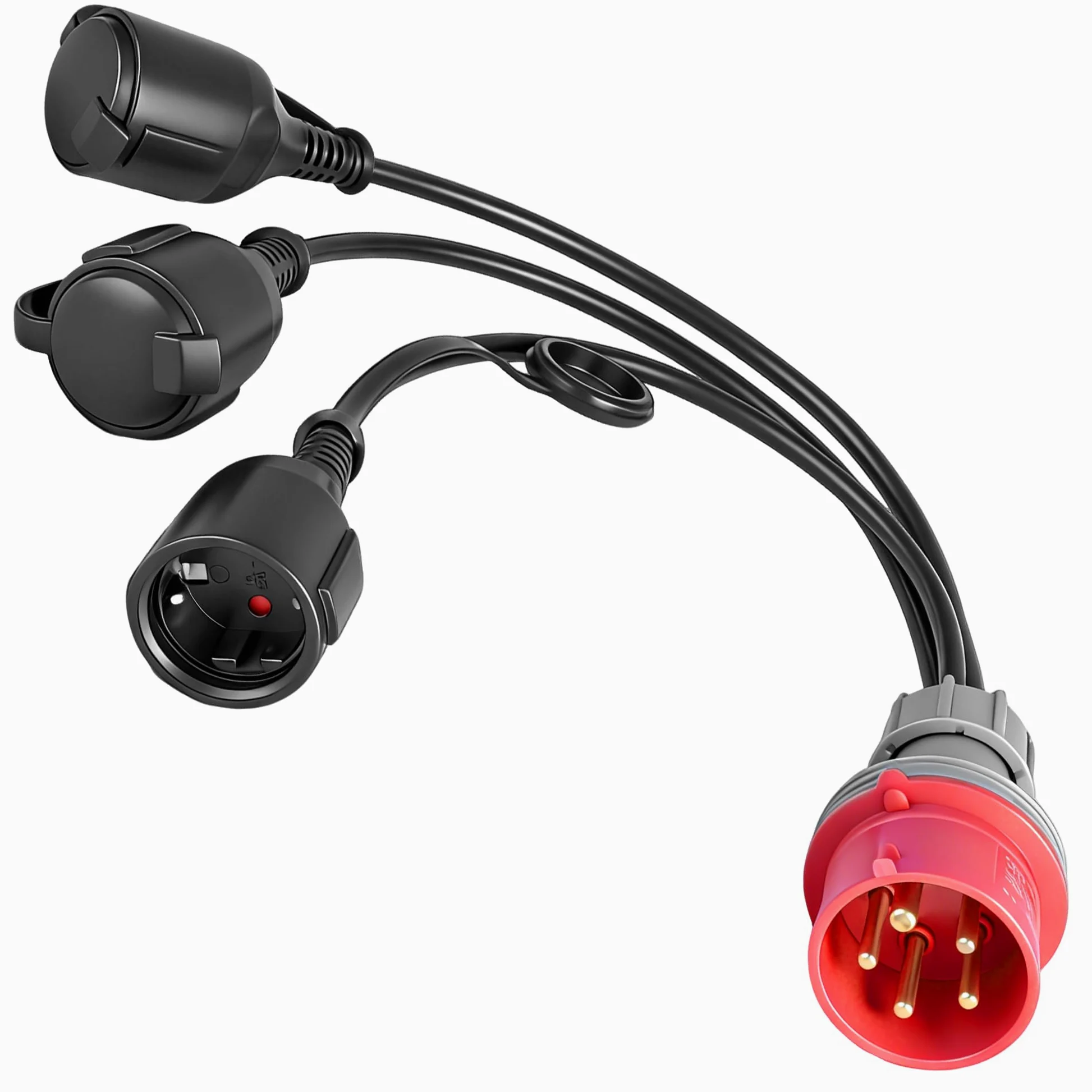 Adaptateur CEE 16A 400V vers 230V 3 Prises Schuko, Répartiteur CEE 5 Broches avec Câble 50 cm H05VV-F IP44, Convertisseur Prise CEE vers 3 Sorties 230V pour Chantier Camping Atelier Caravan
