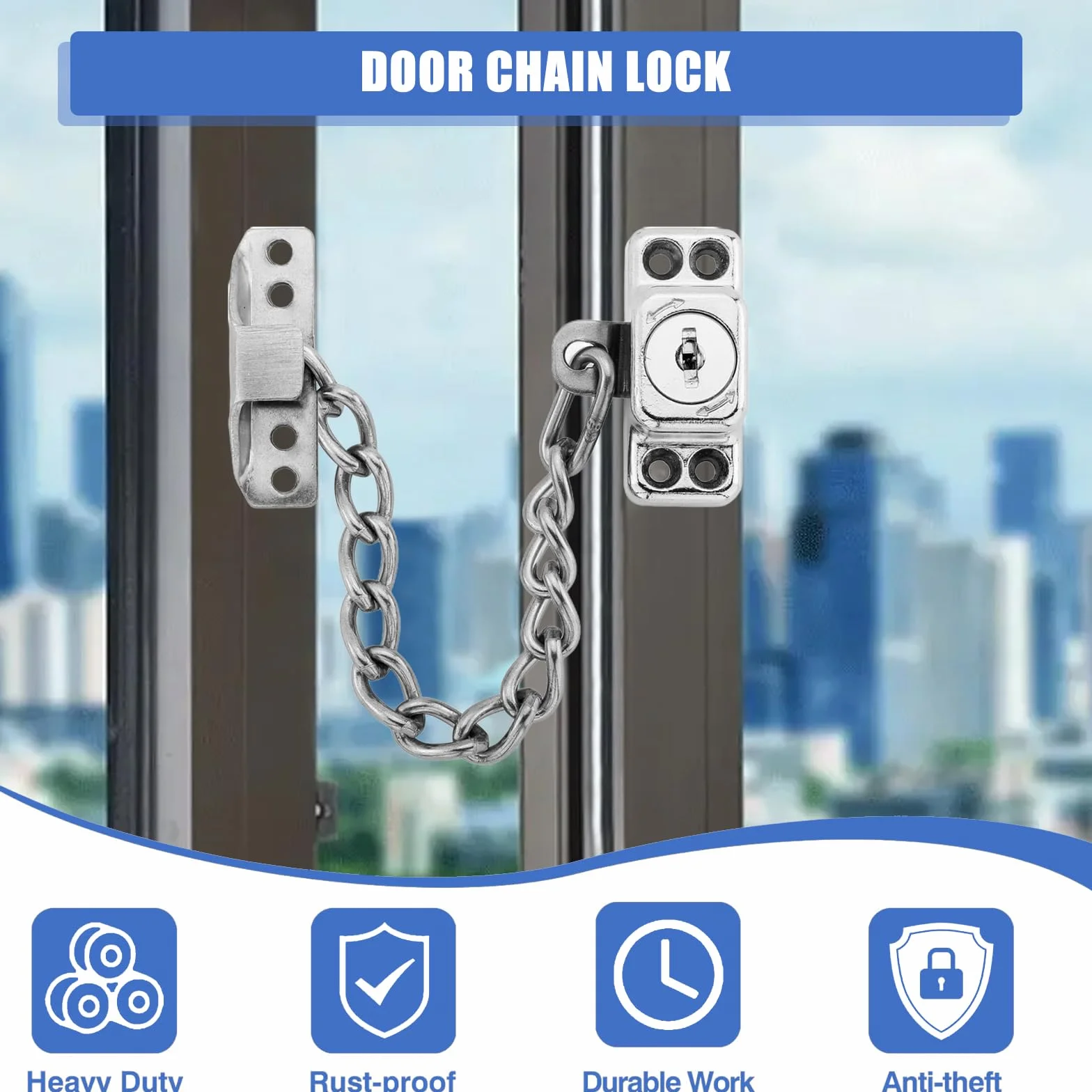 Securite Fenetre Enfant Avec Percage, Chaine De SéCurité De Fenetre Et Porte Avec Clef, Verrouillable Entrebailleur Fenetre Et Porte De Style ChaîNe Bloque Pour La SéCurité Des Enfants Et Des Animaux