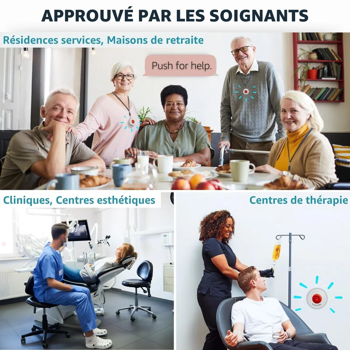 Bip aidant avec 4 Boutons d’Appel sans Fil système d’Alerte SOS Portable Alarme lit prévention des Chutes pour Personnes âgées Seniors Patients Soins à Domicile Appel infirmière