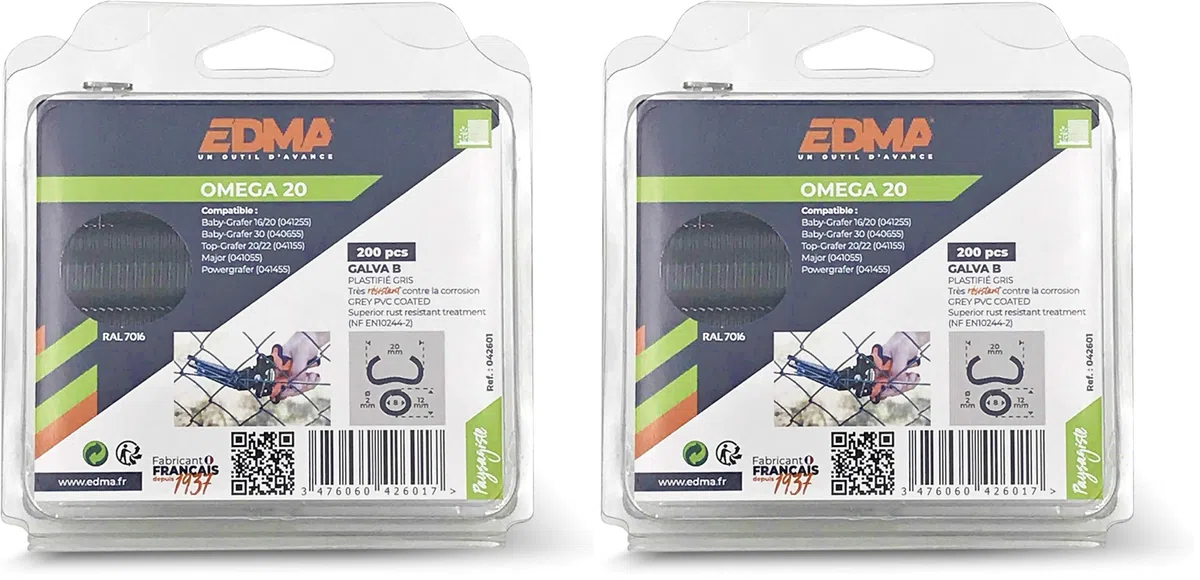 AGRAFE OMEGA 20 - Galva plastifié gris - x 200 pcs (Lot de 2)