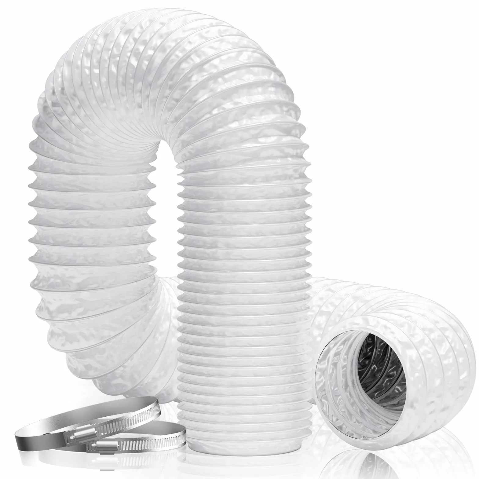 Hon&Guan Tuyau de ventilation flexible 150 mm × 5 m Conduit d’air en PVC et feuille d’aluminium pour sèche-linge, extracteur d’air, chauffage et climatisation (Ø150mm, 5 Mètres, Blanc)