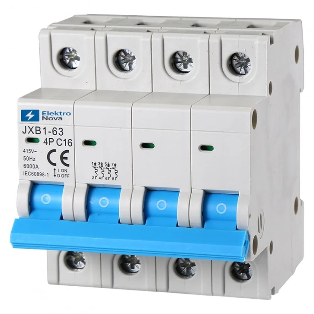 ELEKTRONOVA Interrupteur magnétothermique triphasé 4P 16A C16 6kA - 4 modules DIN - 380V
