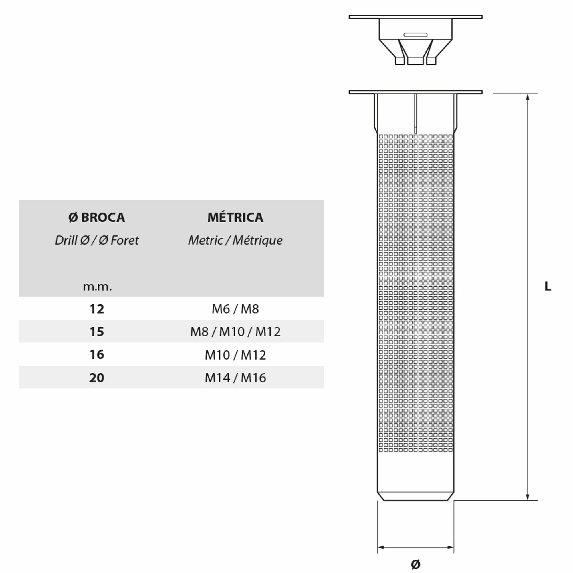 BricoLoco Tamis nylon cheville ancrage chimique pour fixation sur des matériaux tels que la brique ou le béton creux. (20, 20 x 85 (M-14/M-16))