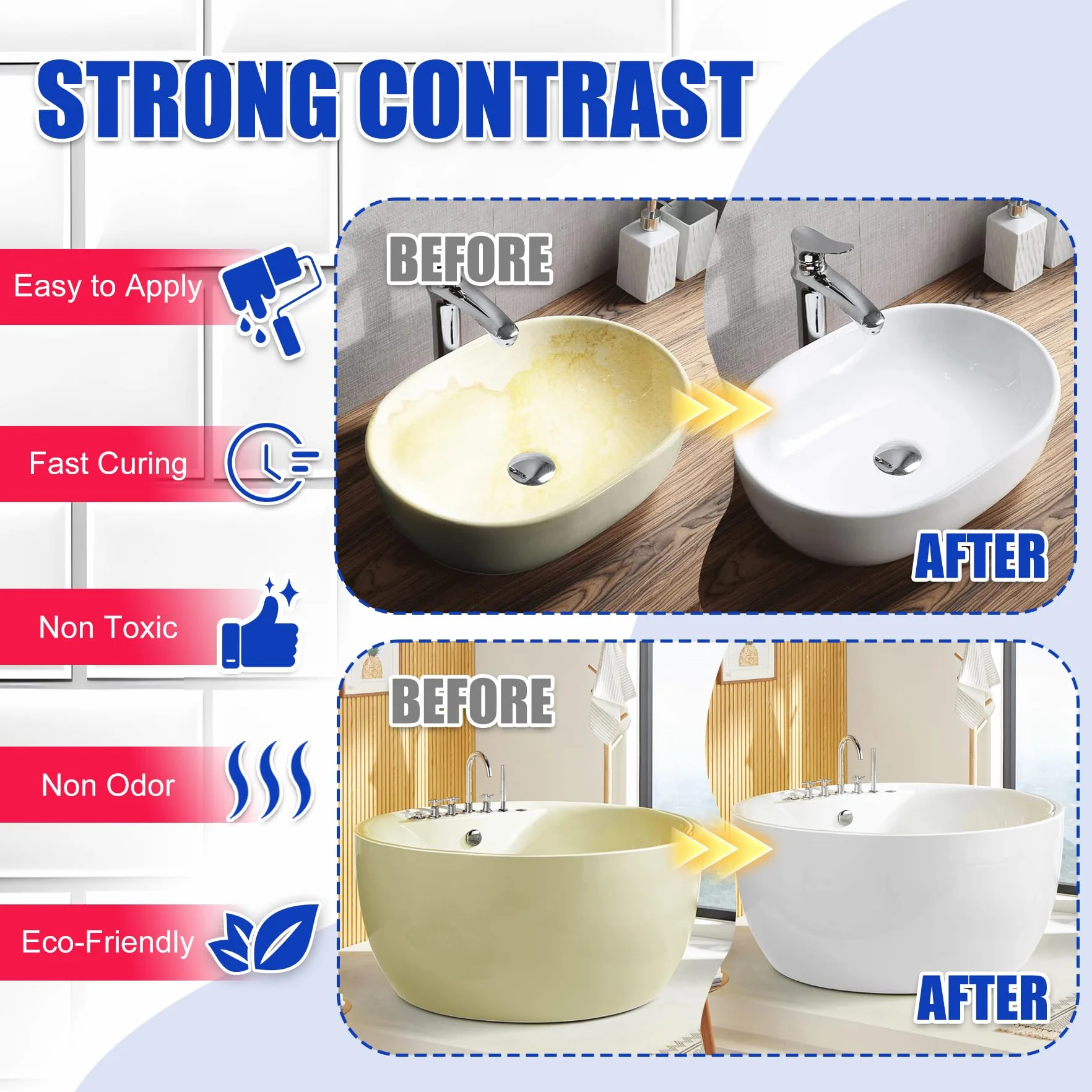Kit de Rénovation de Baignoire et Carrelage - Peinture pour Carrelage Blanc Satiné avec Outils pour Baignoire, Lavabo, Plan de Travail pour Salle de Bain et Cuisine, Céramique, Porcelaine (500g)
