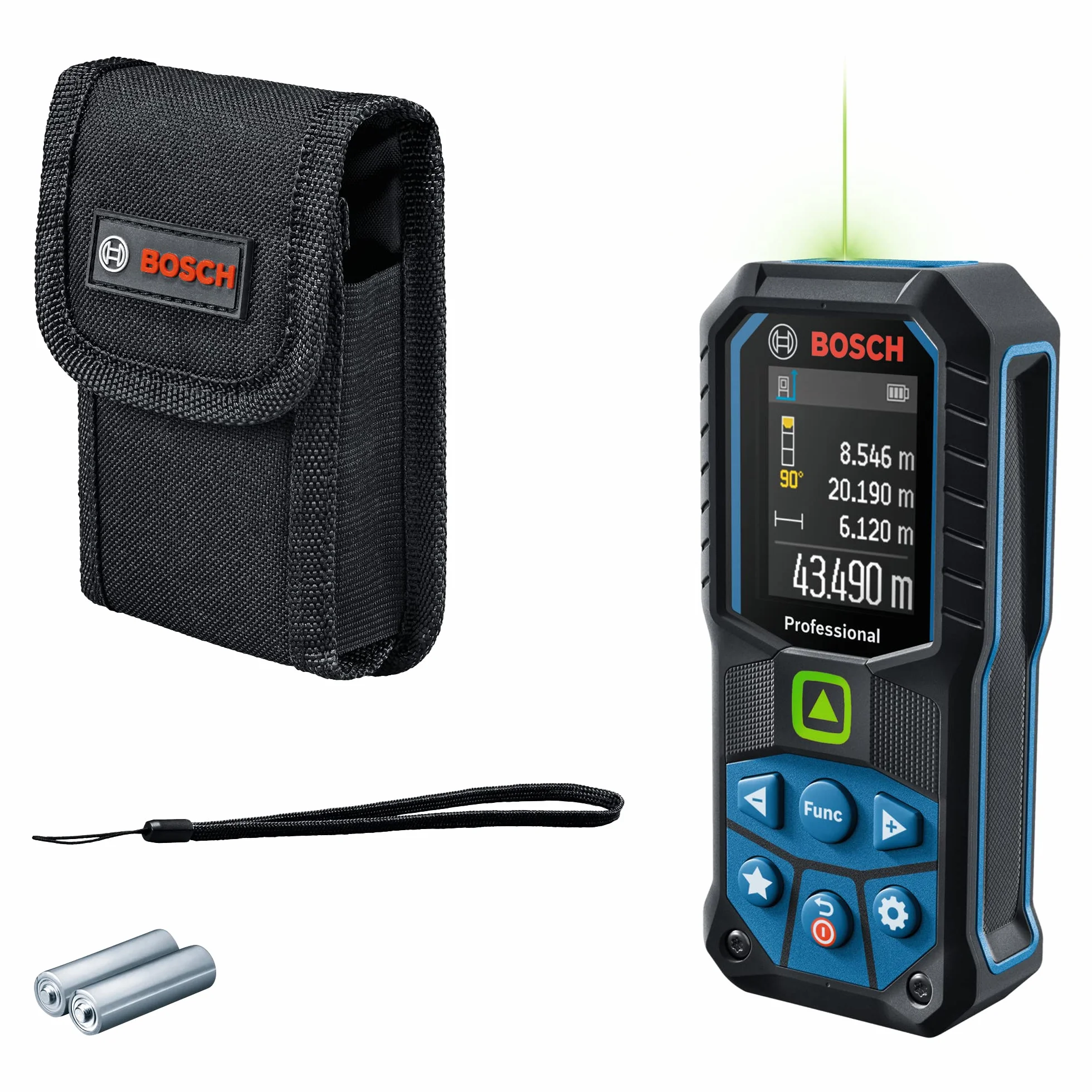 Bosch Professional télémètre Laser GLM 50-23 G (Laser Vert, inclinomètre, portée : Jusqu’à 50 m, Robuste, IP65, ± 1,5 mm*, 2 Piles AA, dragonne, Housse)