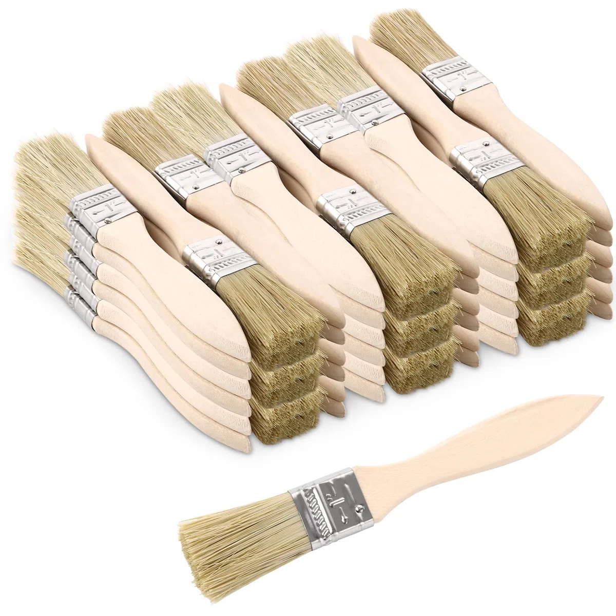 CYEER Lot de 100 Pinceaux Plats (16 mm), Pinceaux en Soies Naturelles avec Manche en Bois, Kit de Pinceaux Robustes pour Peinture, Vernis, Lasures et Colles, Idéal pour Bricolage, Rénovation et Atelie