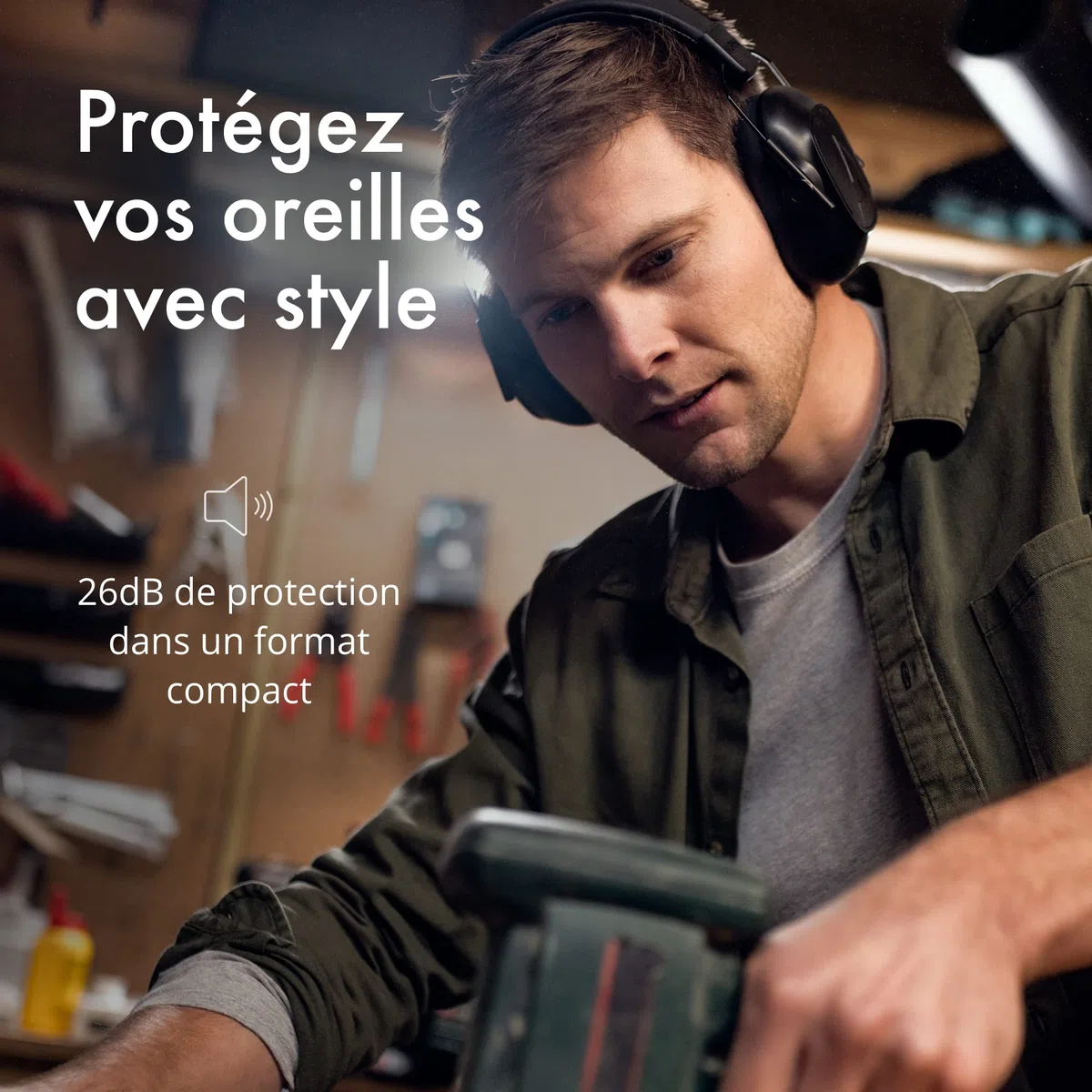 Alpine Casque antibruit adultes Defender- Haute qualité - Idéal pour la concentration, le jardinage & bricolage, le tir sportif - Serre-tête réglable - Confort assuré toute la journée - 26dB