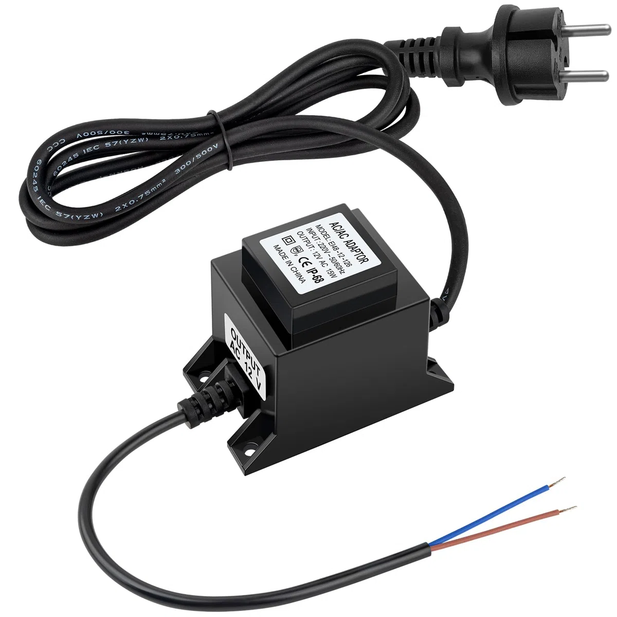 IP68 étanche Transformateur 12V Alimentation LED AC/AC 15W 1.25A Adaptateur LED Transfo pour éclairage et Pompes de Bassin