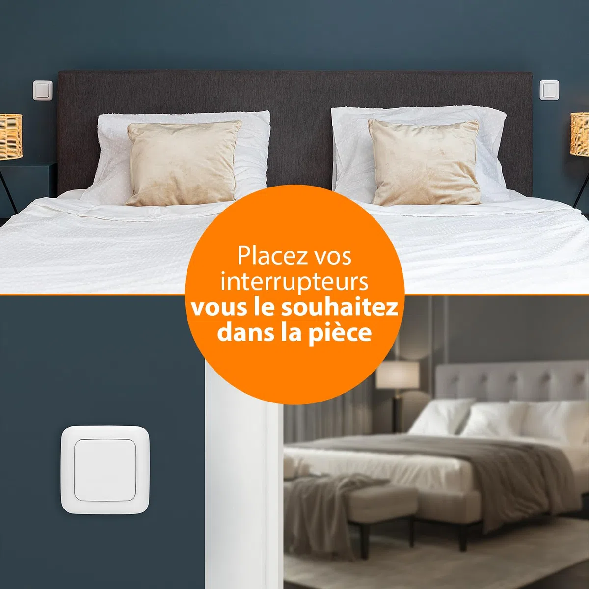 Smartwares Kit domotique Interrupteur sans Fil Plug & Connect - pour Chambre à Coucher - 3 Interrupteurs Simples et 1 Module encastrable - SH4-99567