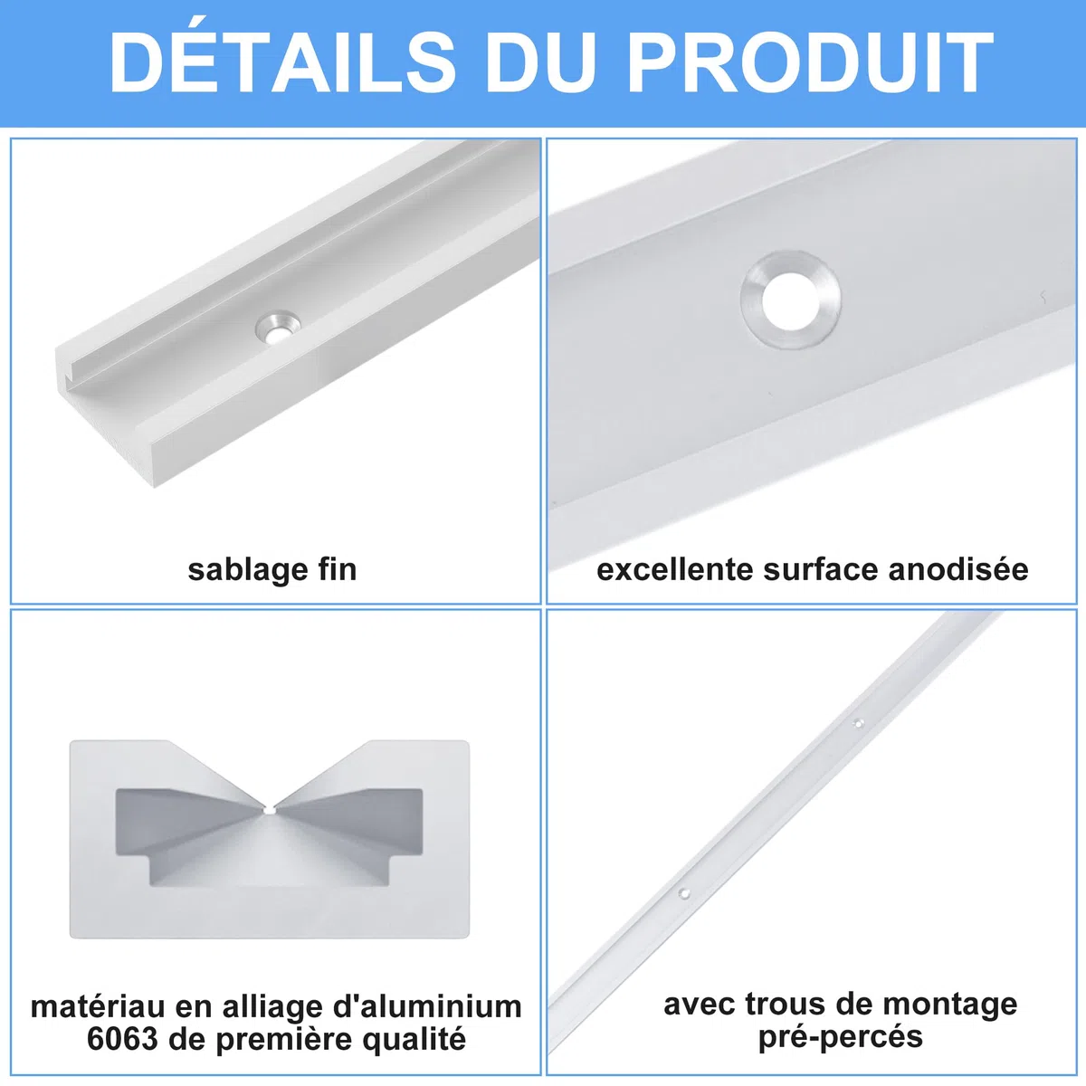 uyoyous Rail en T Aluminium 800mm, 4 Pièces Rainure en T pour Travail du Bois, Scies à Table & Établis - Montage Facile avec Vis