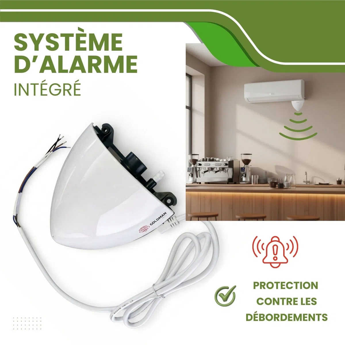 GOLDMAN SERVICE Pompe à condensats climatisation murale 20 m de levage | Pompe de vidange Split ultra silencieuse 17 dB | Système d'alarme intégré | 5 W basse consommation