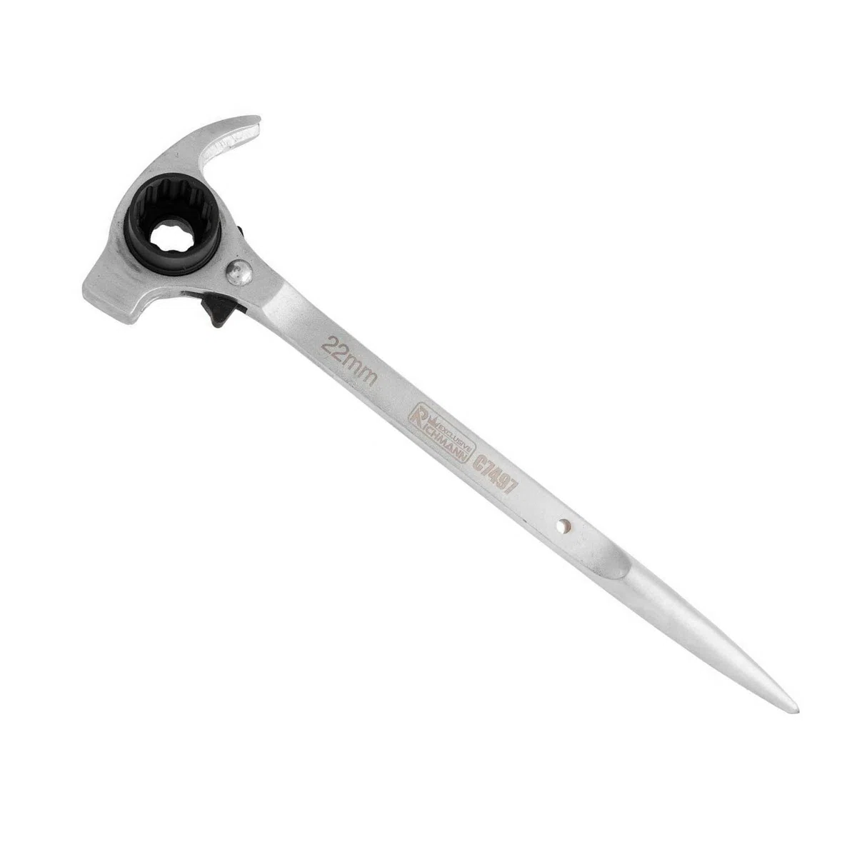 RICHMANN Clé à échafaudage 4 en 1 (19/22 mm) - Marteau + arrache-clous + poinçon conique & cliquet réversible - Cliquet d'échafaudage 12 points - Acier au chrome-vanadium (Cr-V) - avec 72 dents